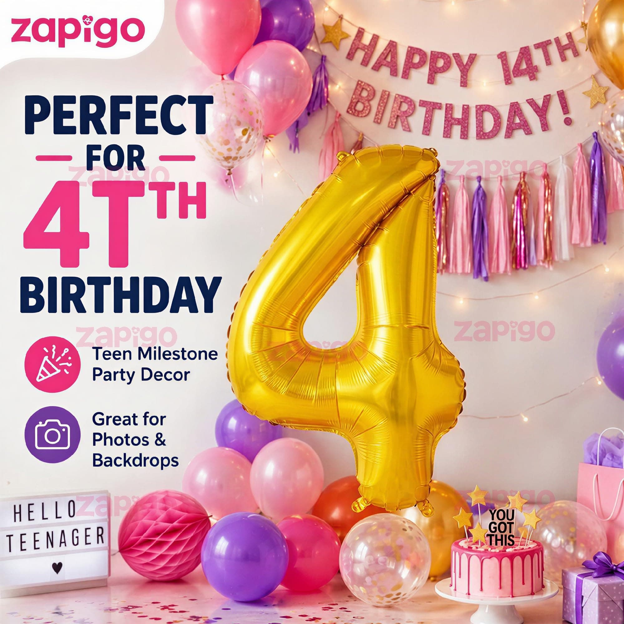 Balloonistics Gold Number 4 Foil Balloon – Large Metallic Gold Number Four Balloon for 4th Birthday, Fourth Anniversary & Party Decorations (Gold, Number 4) thumbnail 3