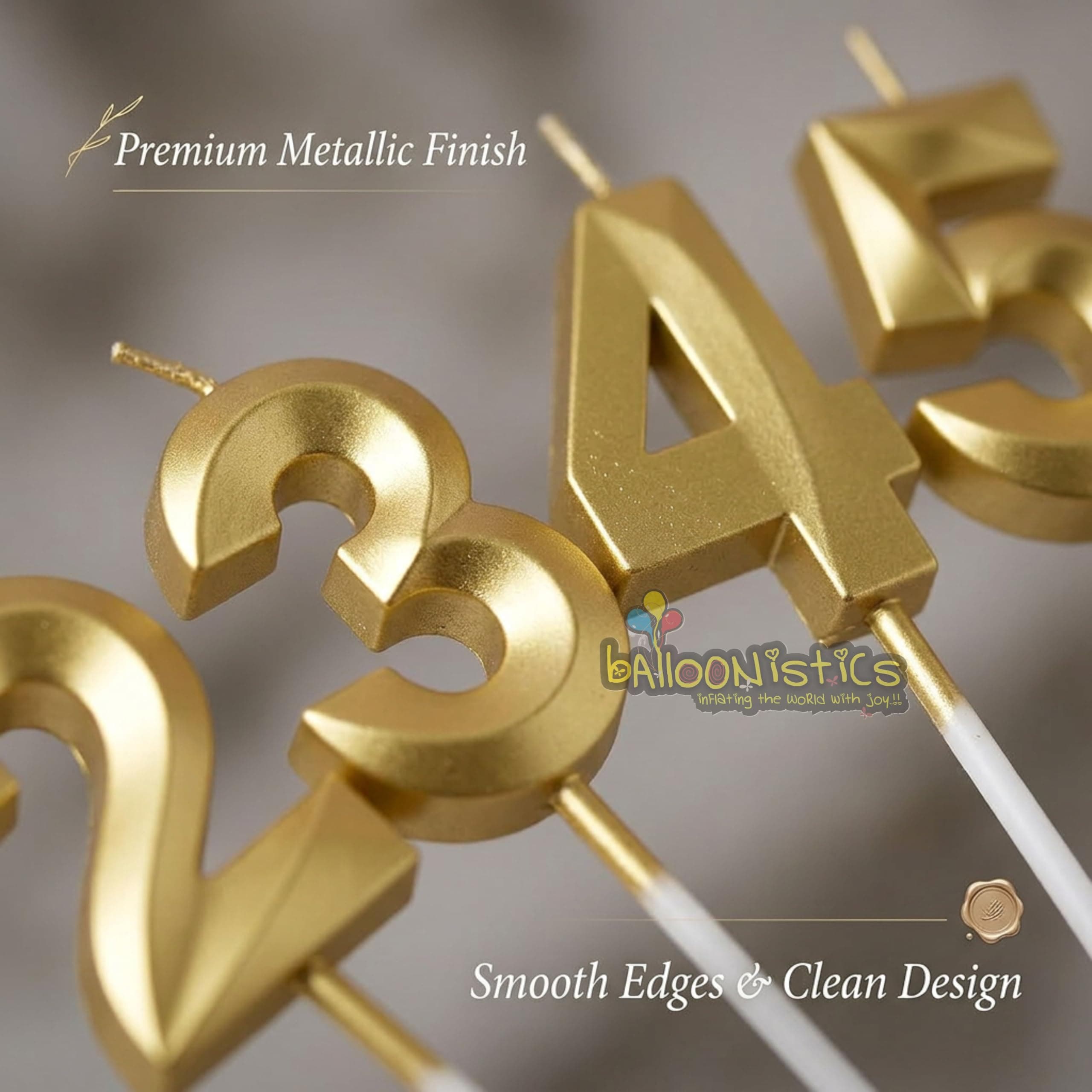 Balloonistics Gold Number 4 Birthday Candle - 3D Metallic Cake Topper for 4th Birthday, Anniversary, Milestone Age Party Decoration, Cake Table Decor thumbnail 5
