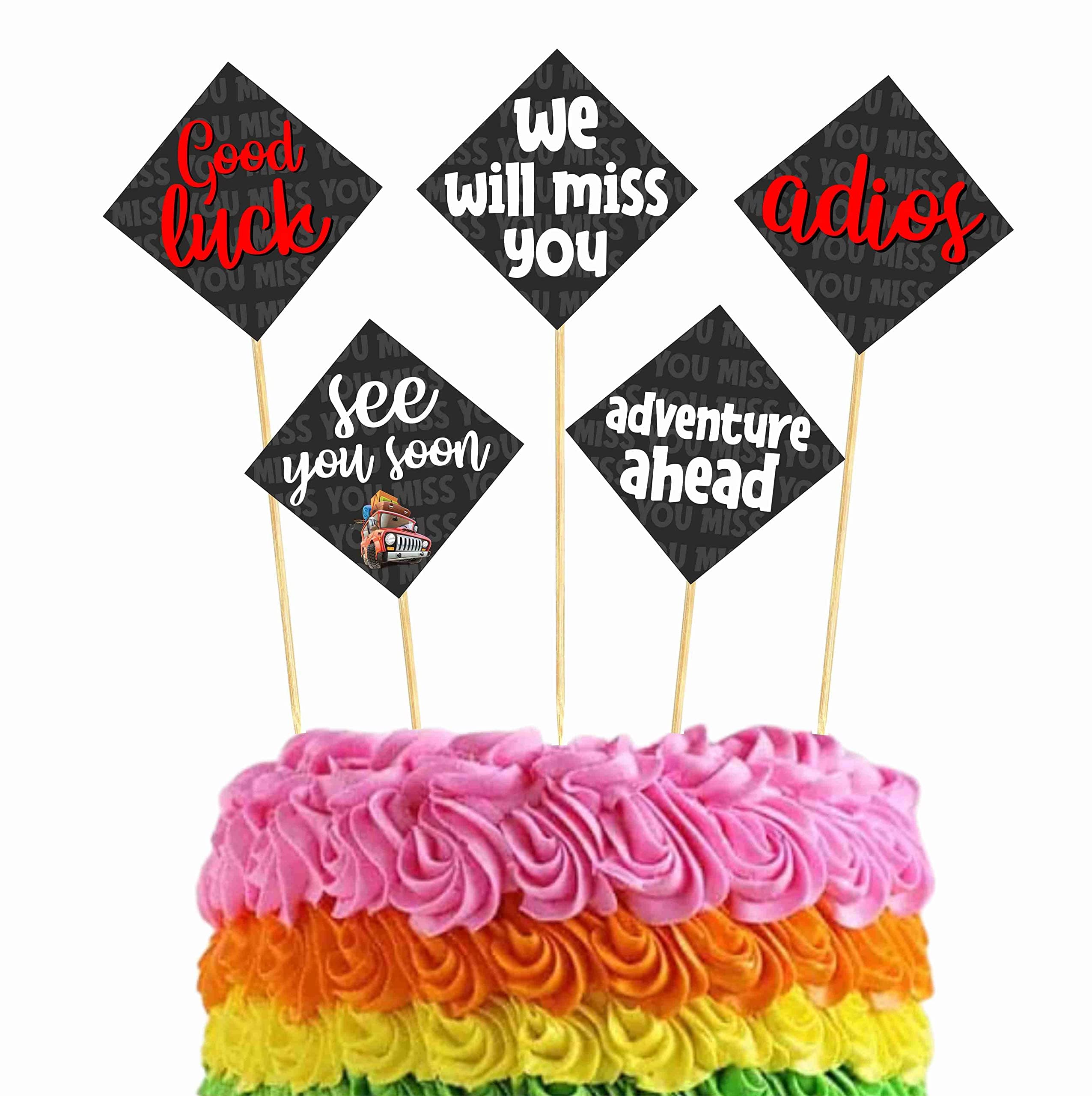 Balloonistics We Will Miss You Cake Topper - Premium Cardstock Toppers with Bamboo Sticks - Elegant Farewell, Retirement & Going Away Party Dessert Decor - (Cake Topper - Pack of 10) thumbnail 1