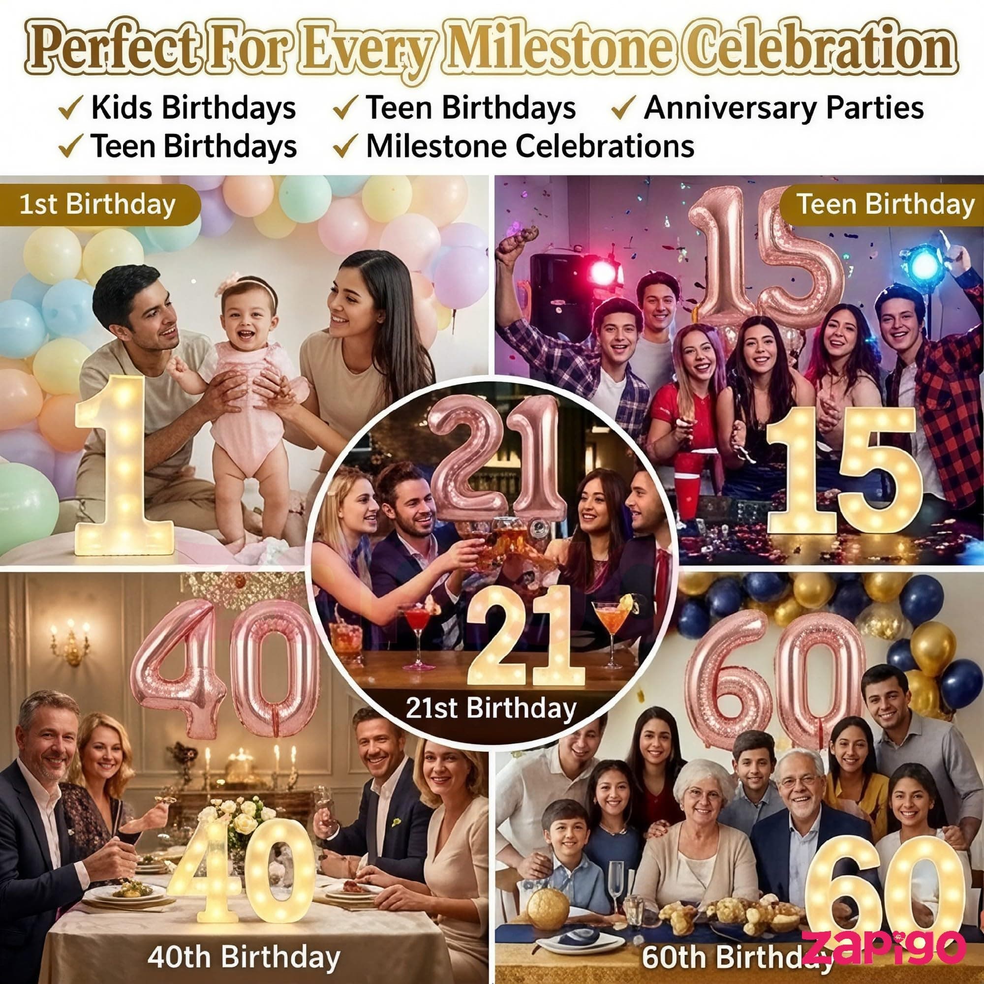 Balloonistics Rose Gold 40-Inch Foil Number 12 Balloon with Matching LED Marquee Light - Combo Set for 12th Birthday, Anniversary, Party Decoration, Photo Booth Backdrop thumbnail 6