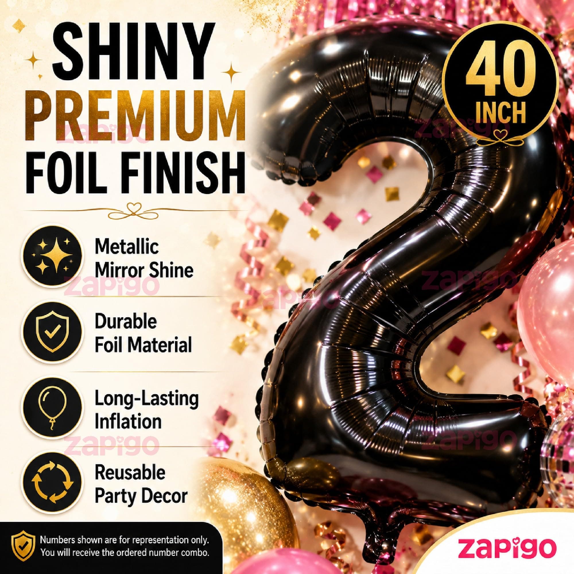 Balloonistics Black 40-Inch Foil Number 3 Balloon - Helium or Air Fill for 3rd Birthday, Anniversary Party Decoration, Photo Booth Backdrop, Cake Table Decor thumbnail 3