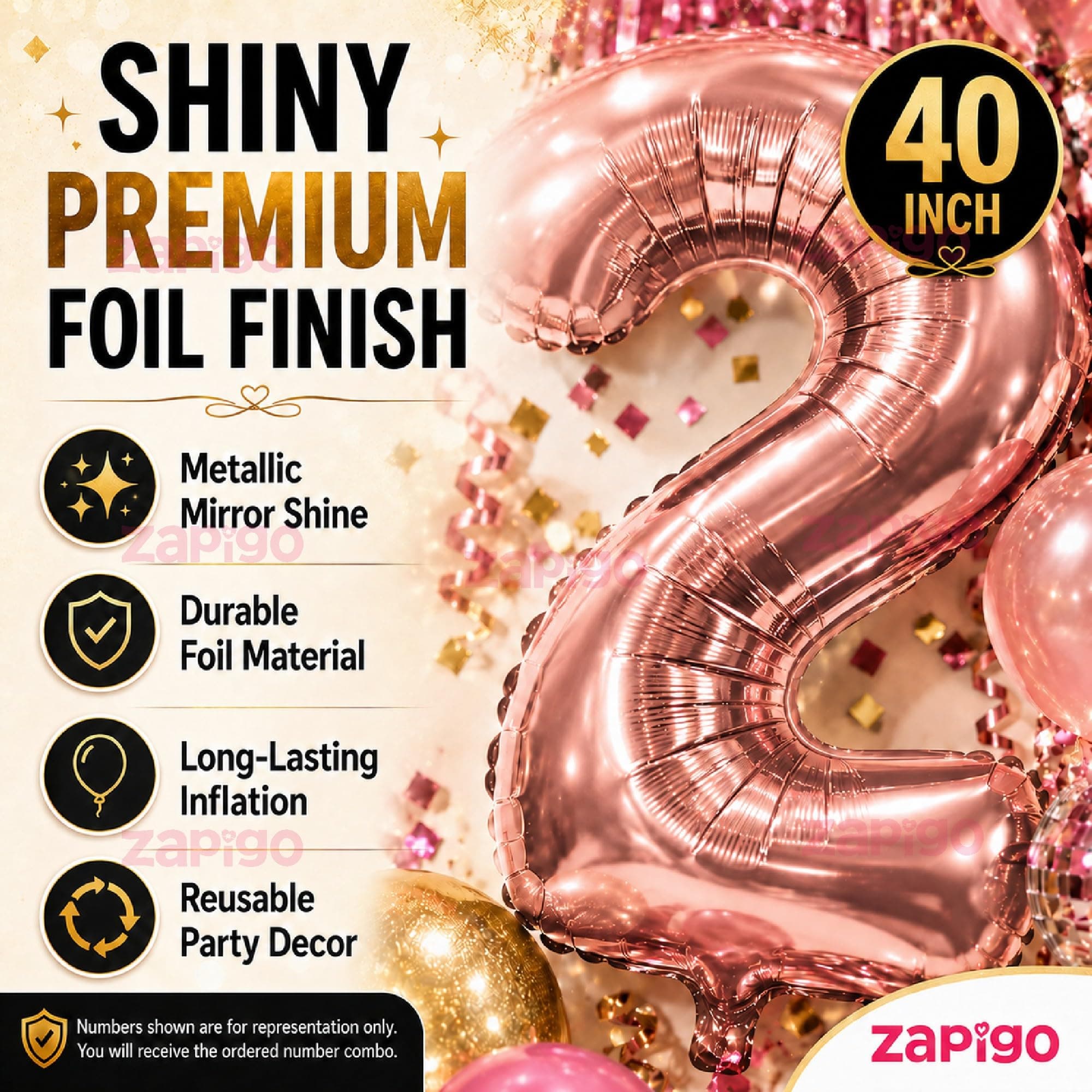 Balloonistics Rose Gold 40-Inch Foil Number 2 Balloon - Helium or Air Fill for 2nd Birthday, Anniversary, Retirement Party Decoration, Photo Booth Backdrop, Cake Table Decor thumbnail 3