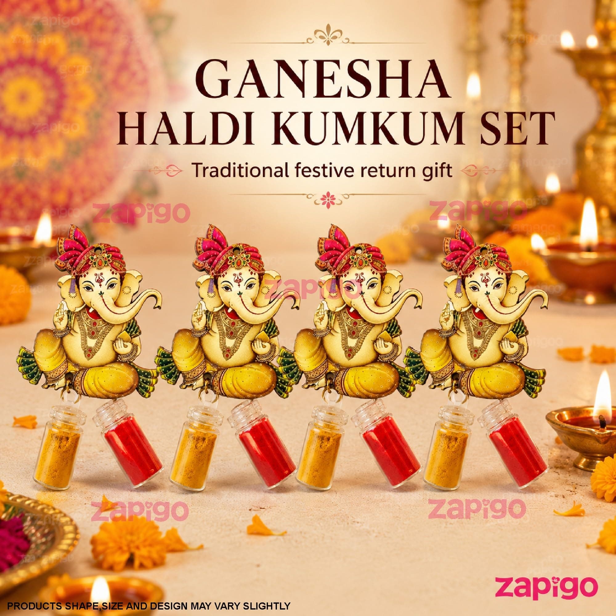 Habba Ganesha Kumkum Set, Traditional Haldi Kumkum Tambulam Return Gift for Women, Ideal for Weddings, Varalakshmi Vratham, Baby Showers, Navratri, Gruhapravesam, Sankranti, Pongal, Pack of 5 thumbnail 2