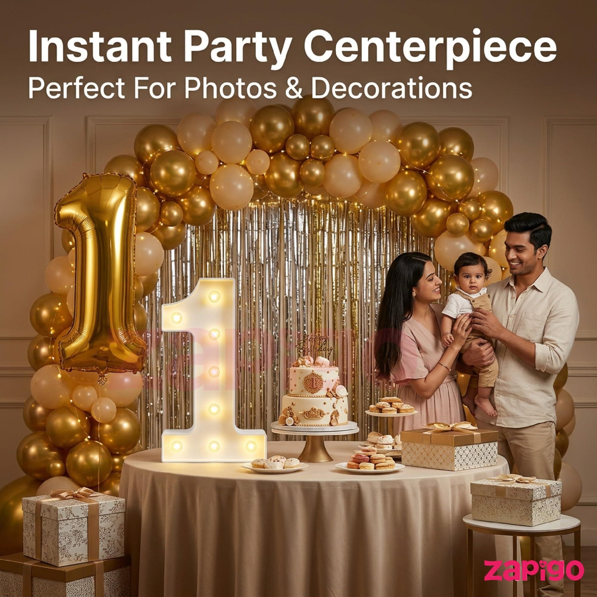 Balloonistics Gold 40-Inch Foil Number 60 Balloon with Matching LED Marquee Light - Combo Set for 60th Birthday, Anniversary, Party Decoration, Photo Booth Backdrop thumbnail 7