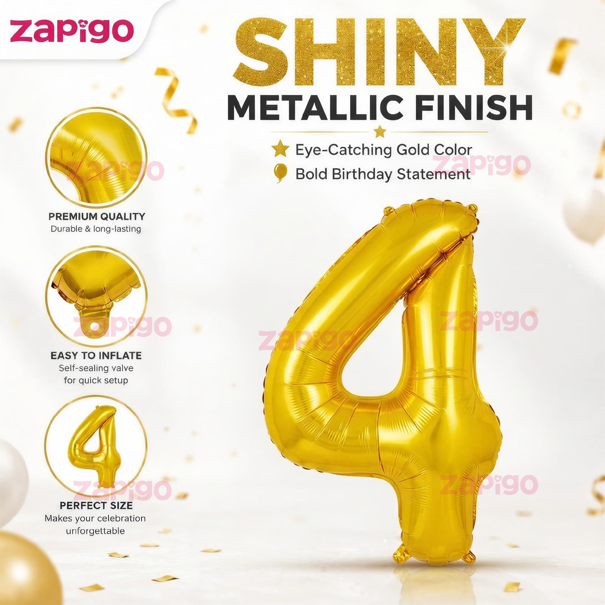 Balloonistics Gold Number 4 Foil Balloon – Large Metallic Gold Number Four Balloon for 4th Birthday, Fourth Anniversary & Party Decorations (Gold, Number 4) thumbnail 6