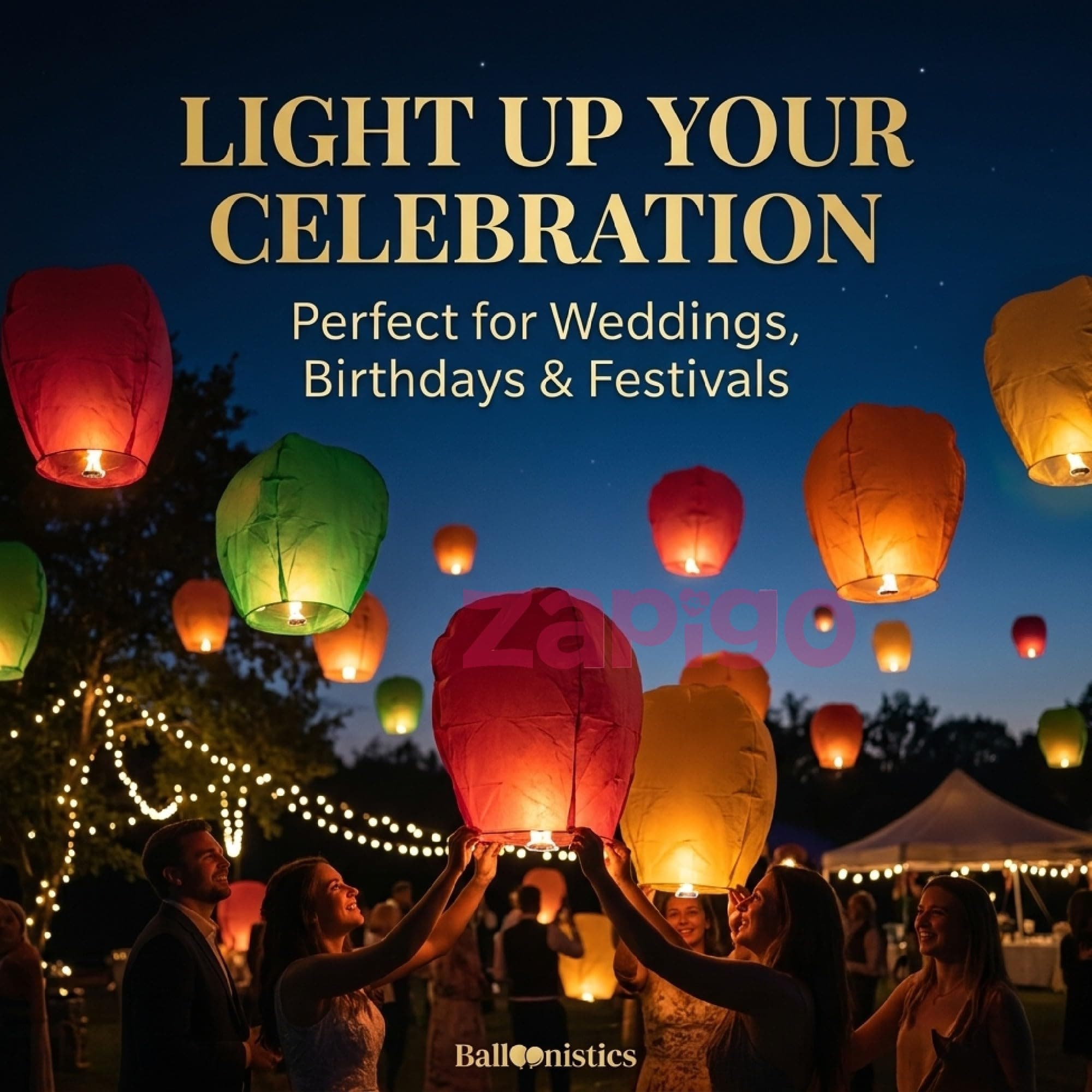 Balloonistics Sky Lantern Pack of 1 | Biodegradable Flying Paper Lantern for Weddings, Birthday Parties, Diwali, New Year & Celebration Decor | Easy Release Wish Lantern thumbnail 2
