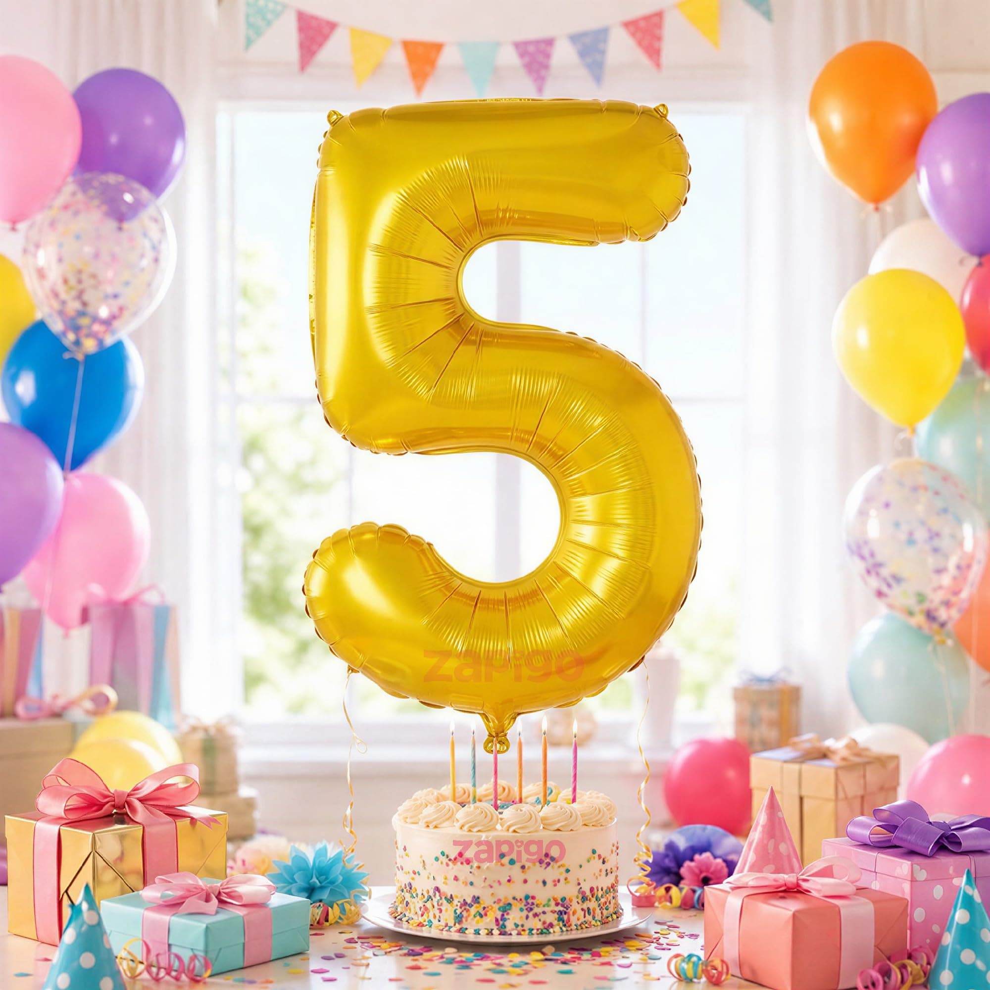 Balloonistics Gold Number 5 Foil Balloon – 16 Inch Number Balloon for 5th Birthday & Anniversary Decorations thumbnail 1