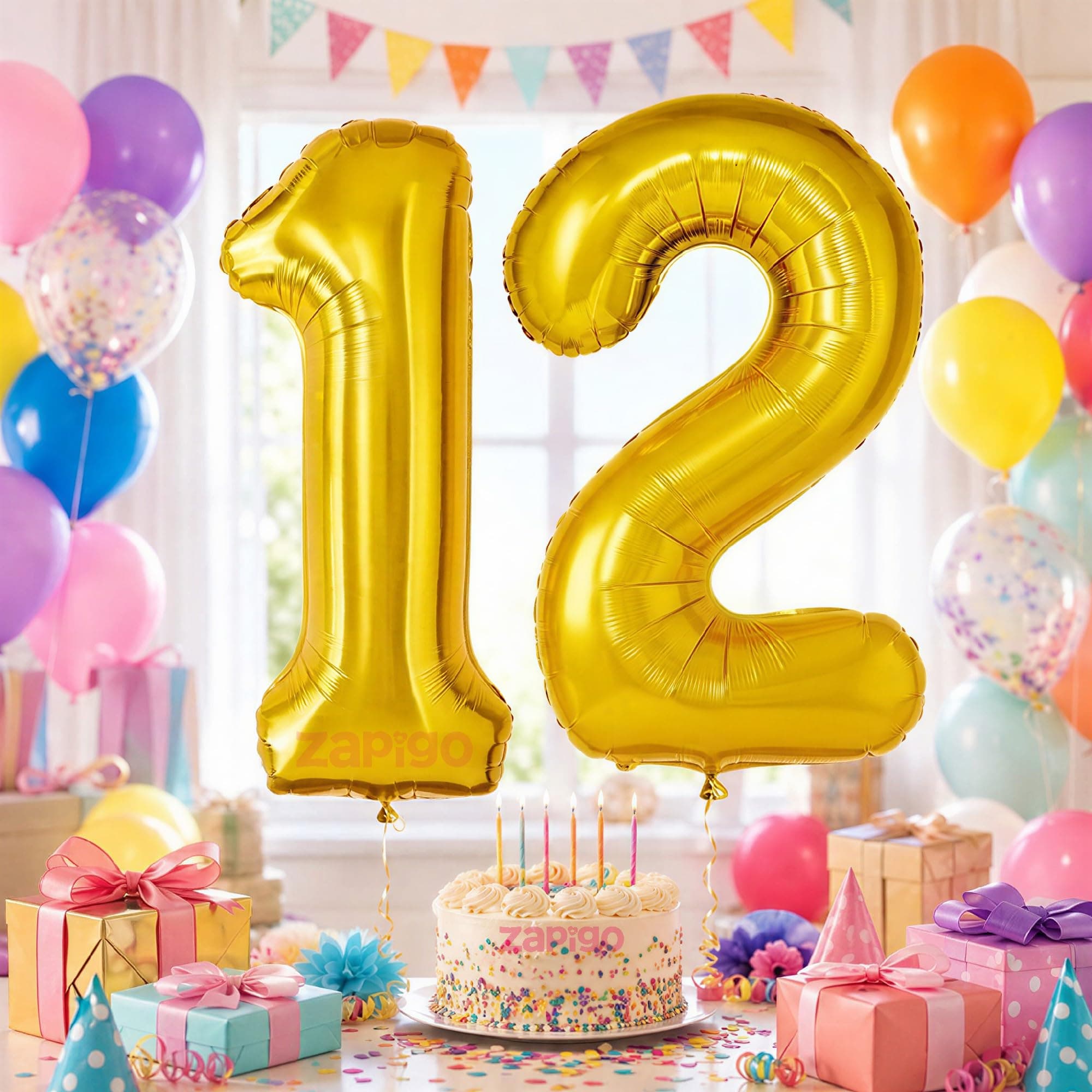 Balloonistics Number 12 Gold Foil Balloon – 17-Inch Metallic Gold “12” Balloon for 12th Birthday & Kids Party Decorations (Gold, Pack of 2) thumbnail 1