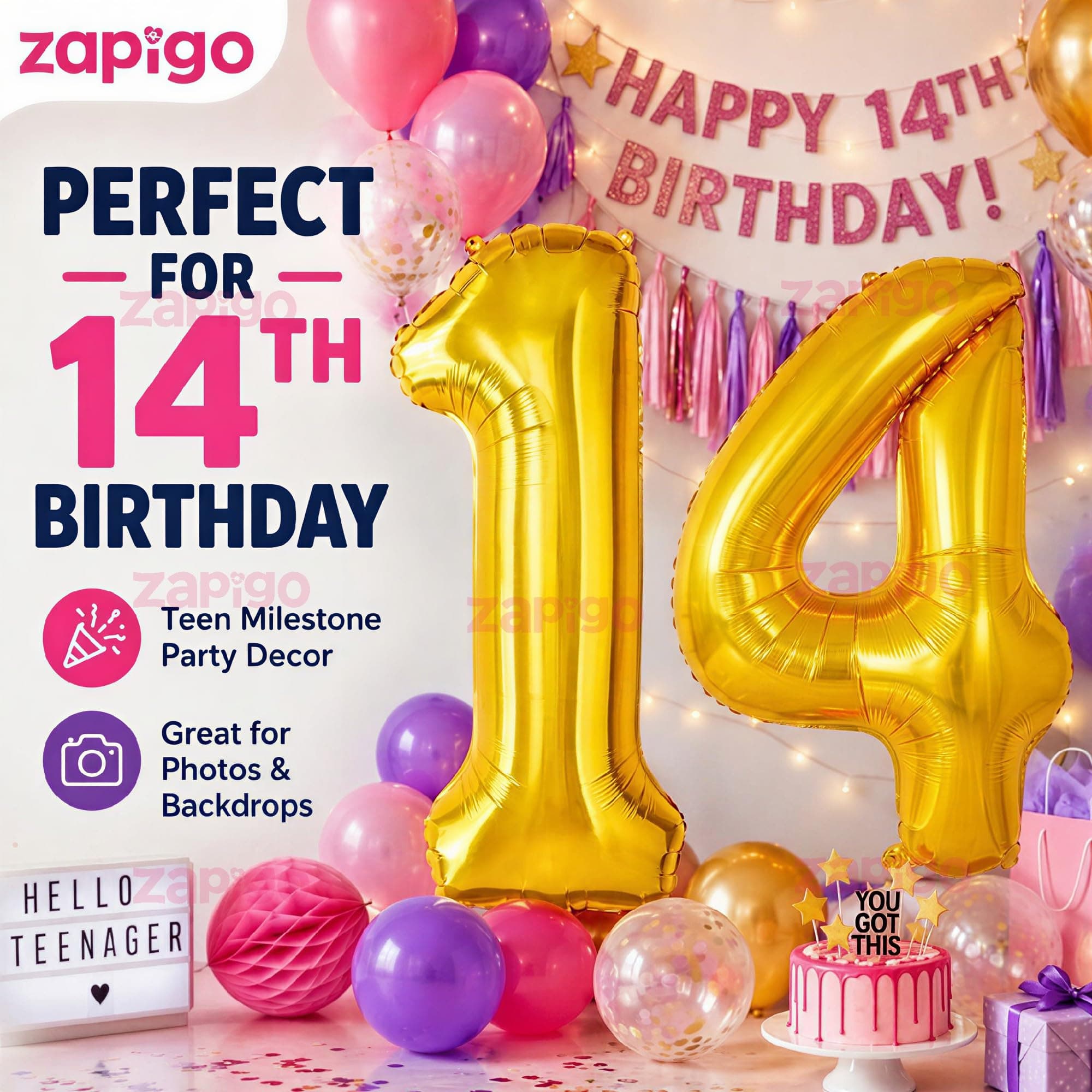 Balloonistics Gold Number 14 Foil Balloon – Large Metallic Gold Number Fourteen Balloon for 14th Birthday, Teen Milestone & Party Decorations (Gold, Number 14) thumbnail 4
