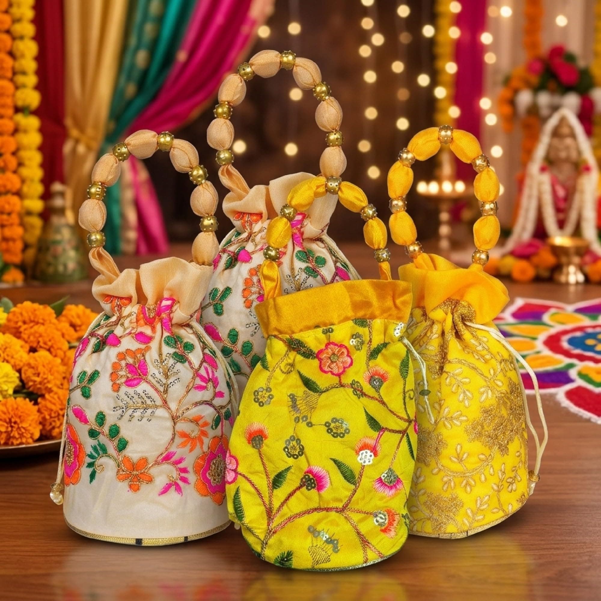 Habba Embroidered Potli Bag with Handle, Drawstring Closure, Compact Ethnic Festive Shagun & Return Gift Bag for Women, Weddings, Mehendi, Engagement, Diwali, Navratri, Baby Shower, Pack of 10 thumbnail 1