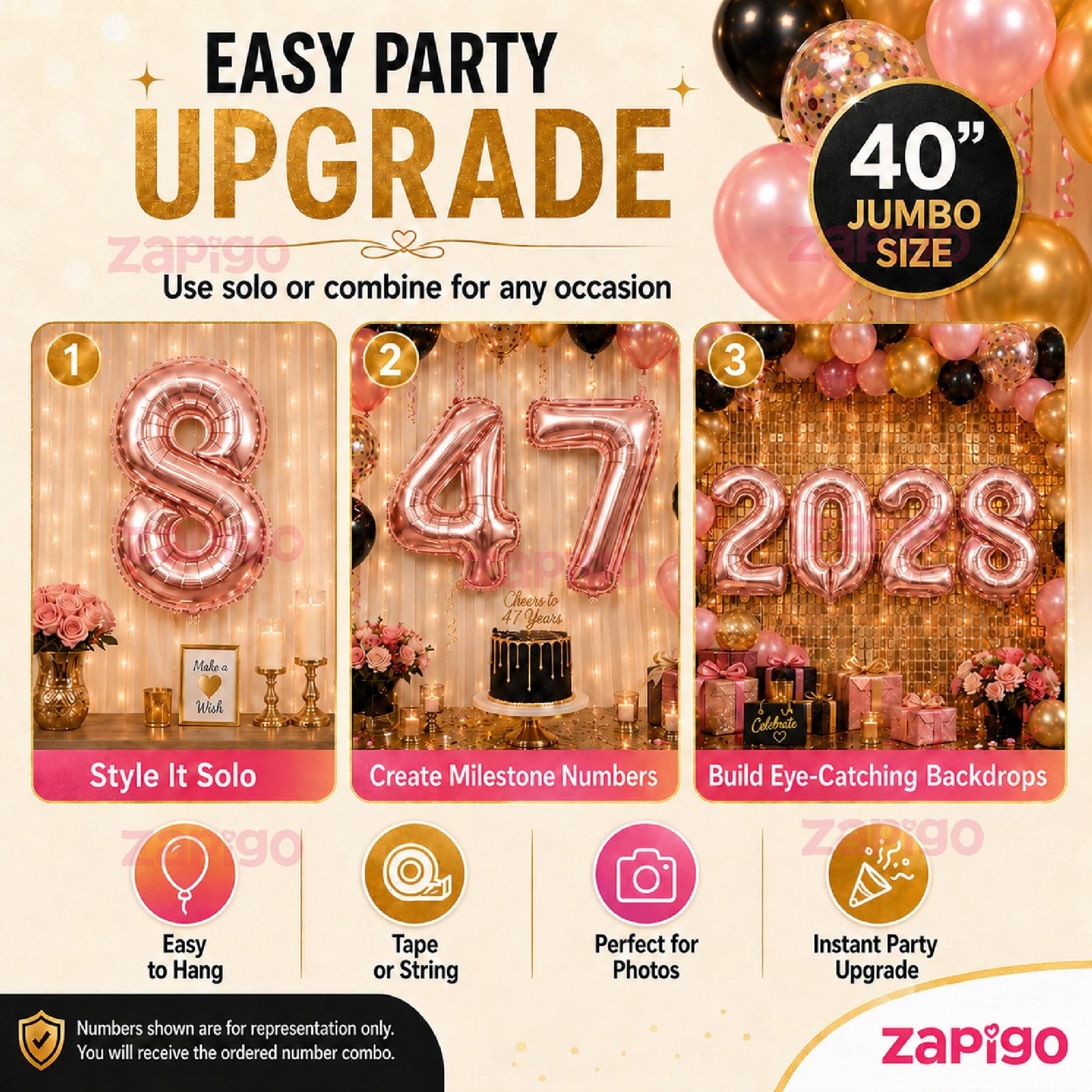 Balloonistics Rose Gold 40-Inch Foil Number 10 Balloon - Helium or Air Fill for 10th Birthday & Anniversary Party Decoration, Photo Booth Backdrop, Cake Table Decor thumbnail 6