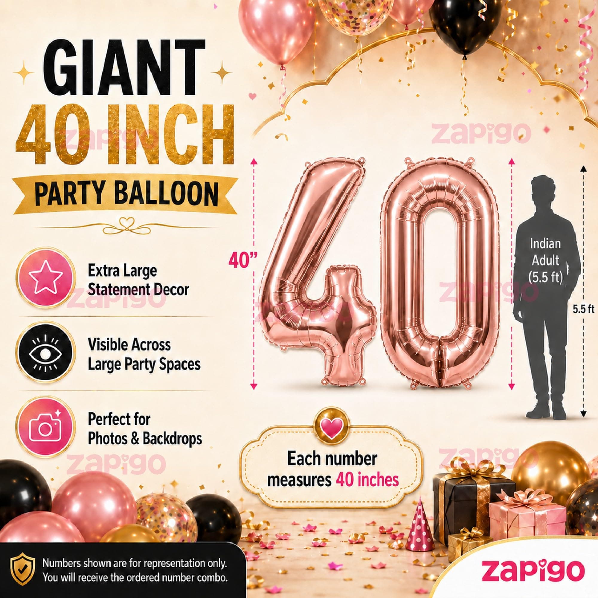 Balloonistics Rose Gold 40-Inch Foil Number 1 Balloon - Helium or Air Fill for 1st Birthday, Anniversary Party Decoration, Photo Booth Backdrop, Cake Table Decor thumbnail 2