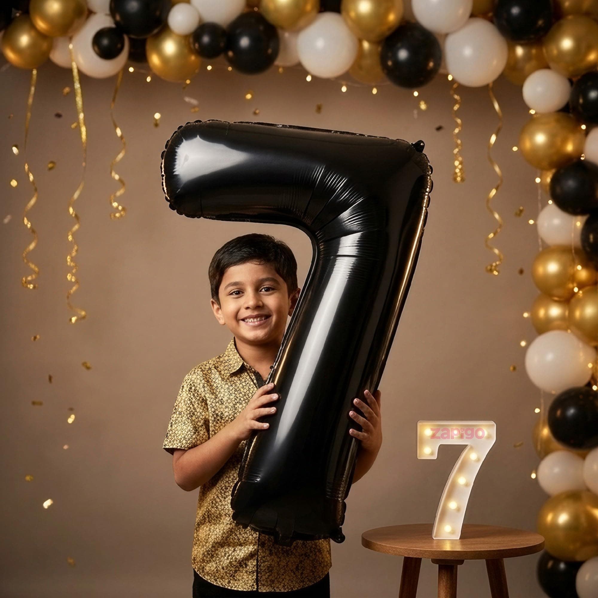 Balloonistics Black 40-Inch Foil Number 7 Balloon with Matching LED Marquee Light - Combo Set for 7th Birthday, Anniversary, Party Decoration, Photo Booth Backdrop thumbnail 1
