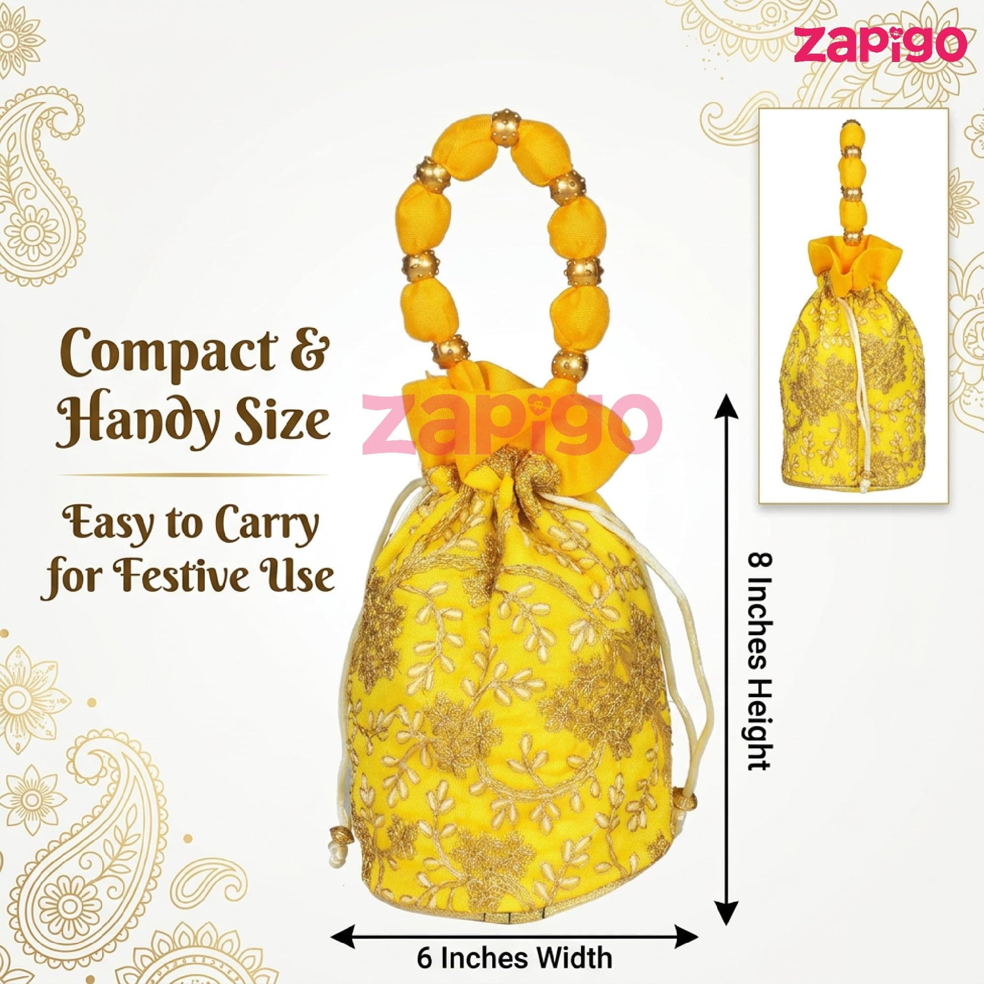 Habba Embroidered Potli Bag with Handle, Drawstring Closure, Compact Ethnic Festive Shagun & Return Gift Bag for Women, Weddings, Mehendi, Haldi Kumkum, Diwali, Navratri, Baby Showers, Pack of 5 thumbnail 3