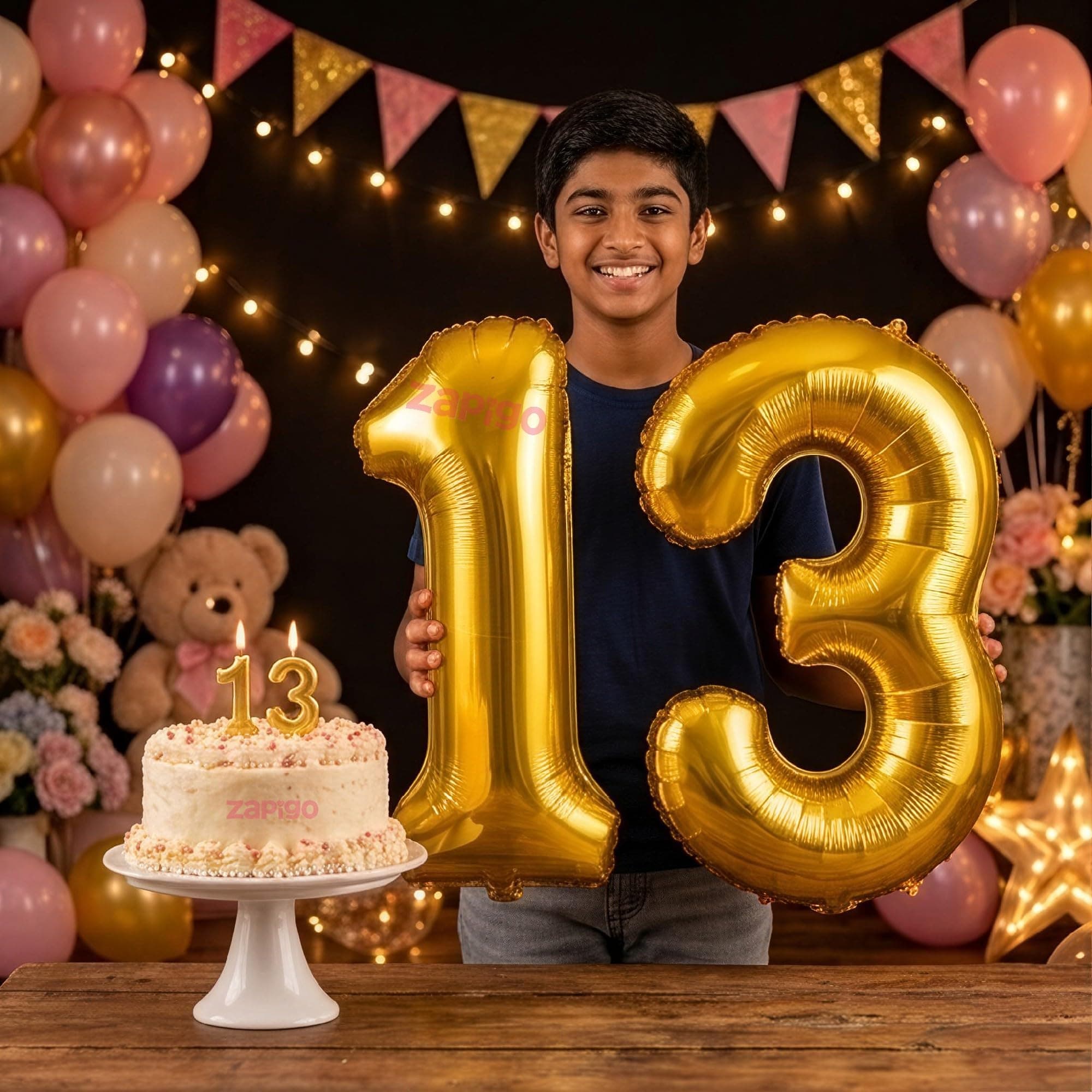 Balloonistics Gold 40-Inch Foil Number 13 Balloon with Matching Number Candle - Combo Set for 13th Birthday Decoration, Party Backdrop, Cake Table Decor thumbnail 1