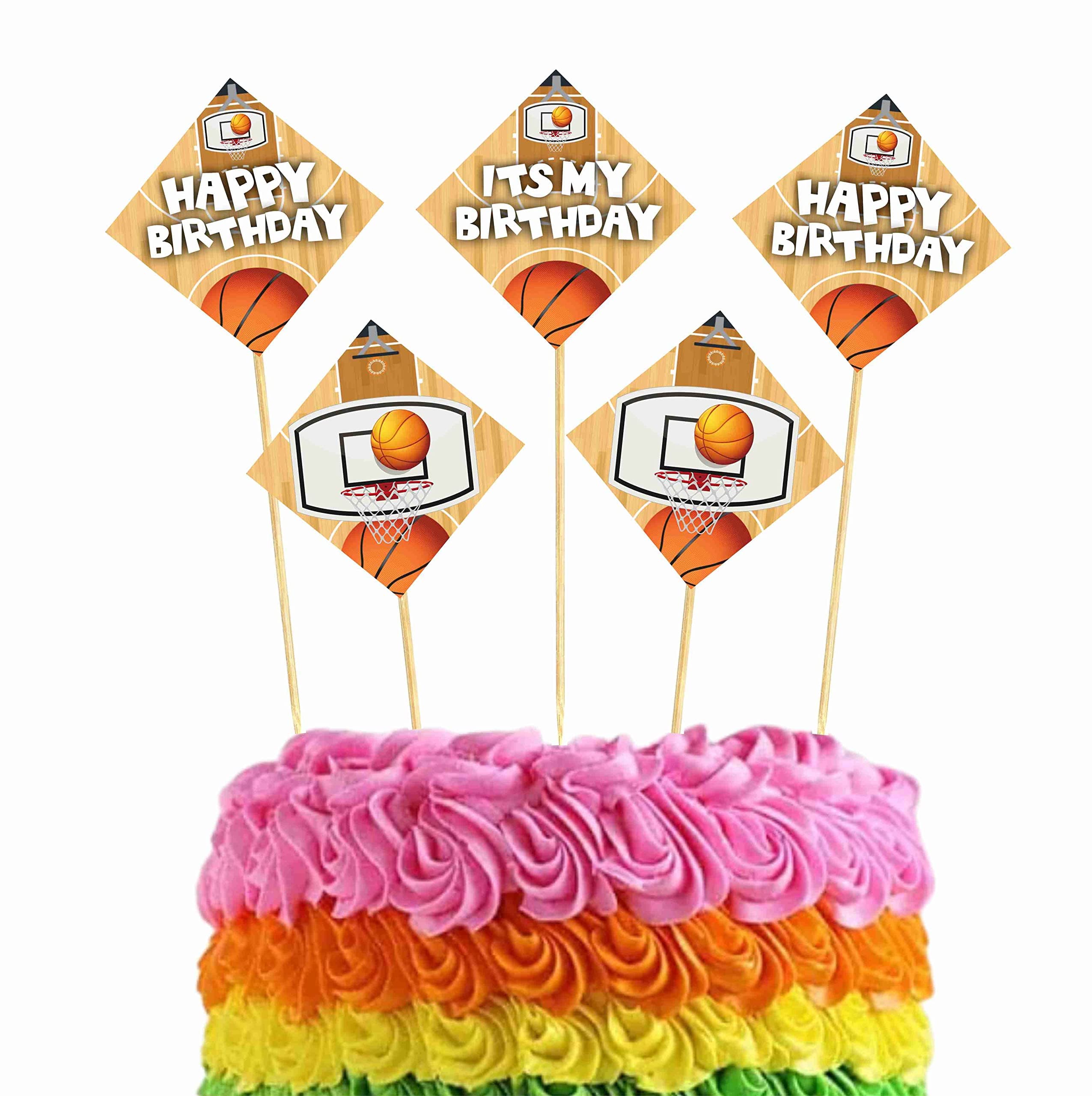 Balloonistics Basketball Theme Birthday Cake Toppers Premium Cardstock Sports Theme Cake Decorations with Bamboo Sticks for Kids Birthdays (Cake Topper - Pack of 10) thumbnail 1