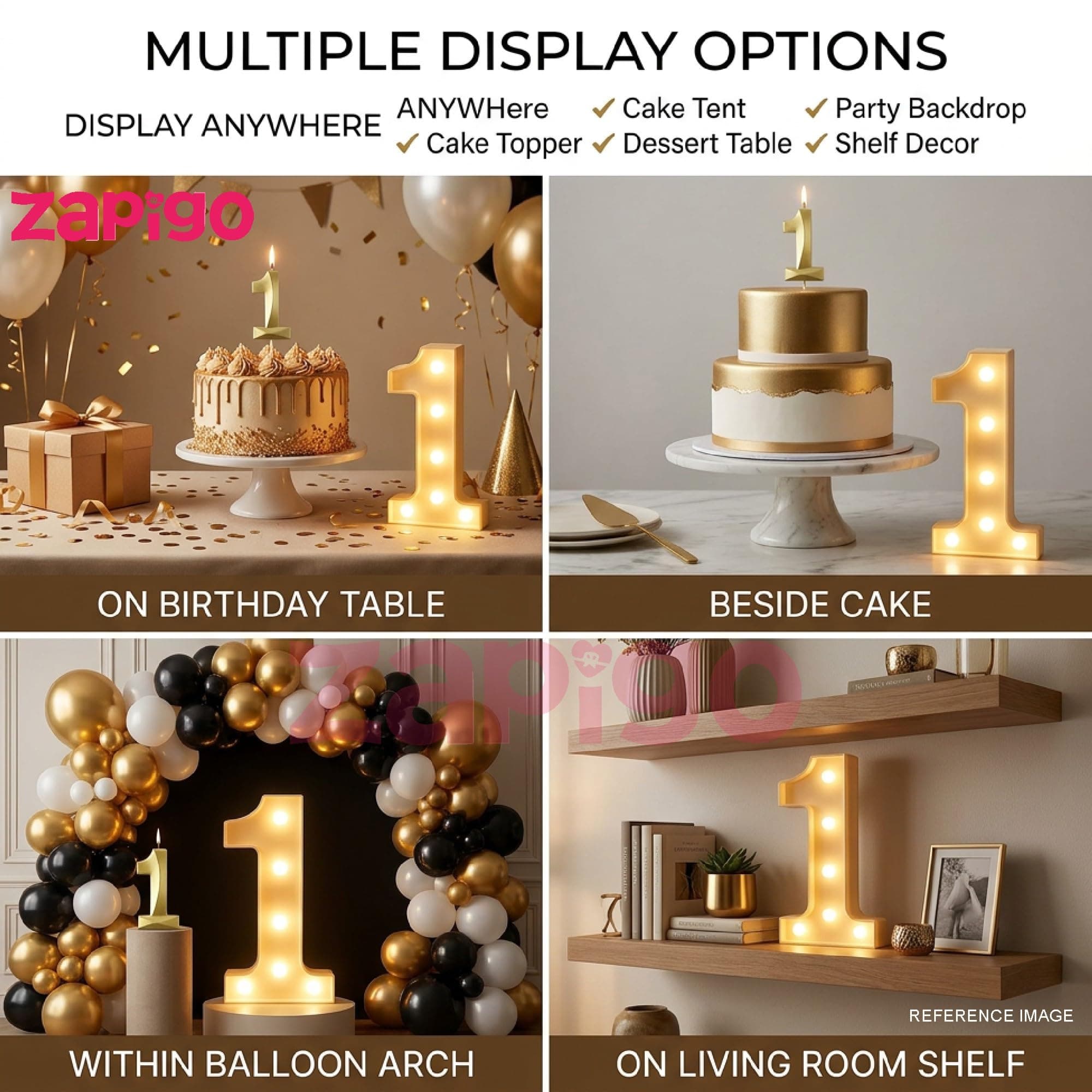 Balloonistics Number 0 LED Marquee Light & Gold Number 0 Birthday Candle Combo - 9-Inch Warm White Marquee Sign + Metallic Gold Cake Candle for 10th Birthday, Anniversary & Milestone Party Decoration thumbnail 5
