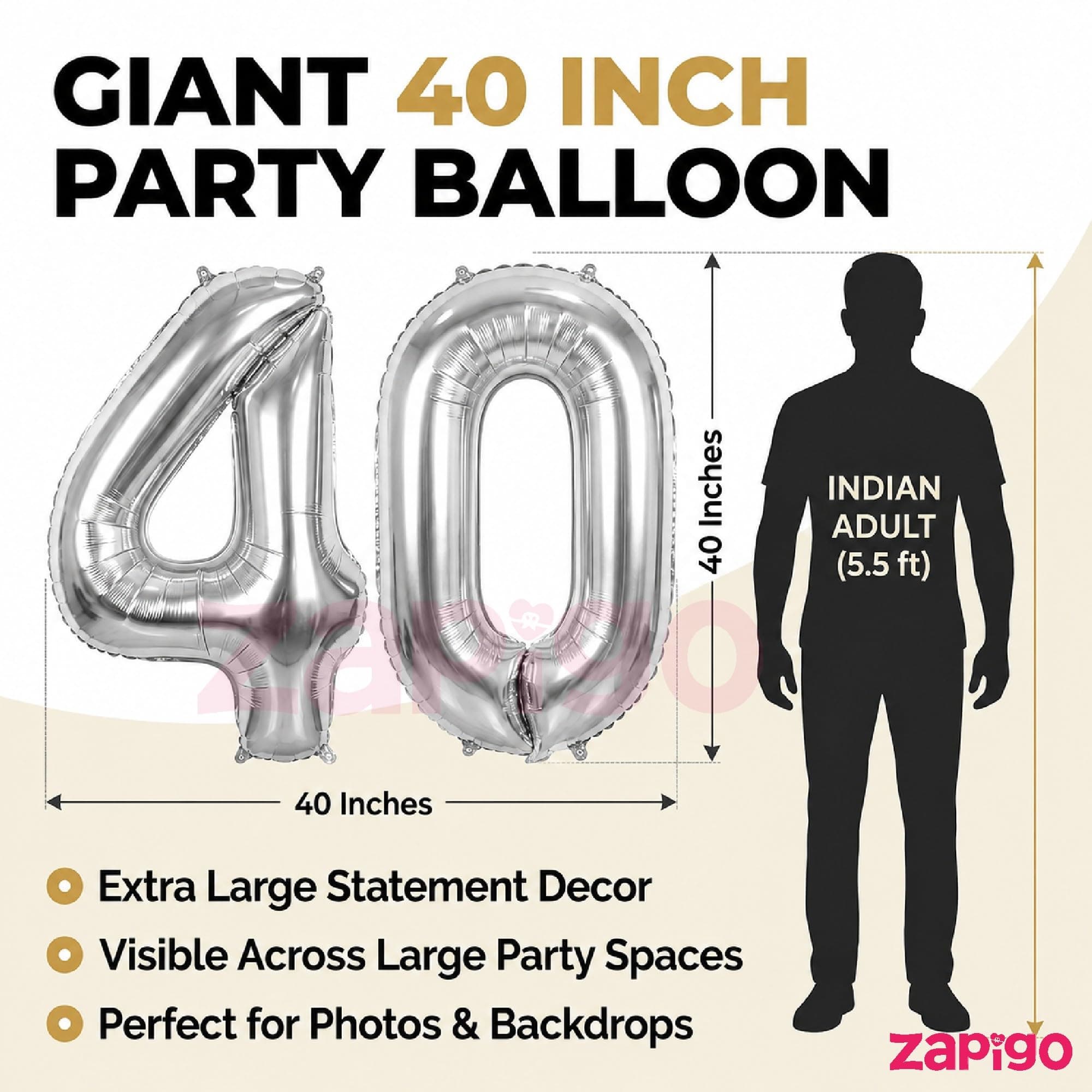 Balloonistics Silver 40-Inch Foil Number 14 Balloon with Matching LED Marquee Light - Combo Set for 14th Birthday, Anniversary, Party Decoration, Photo Booth Backdrop thumbnail 5