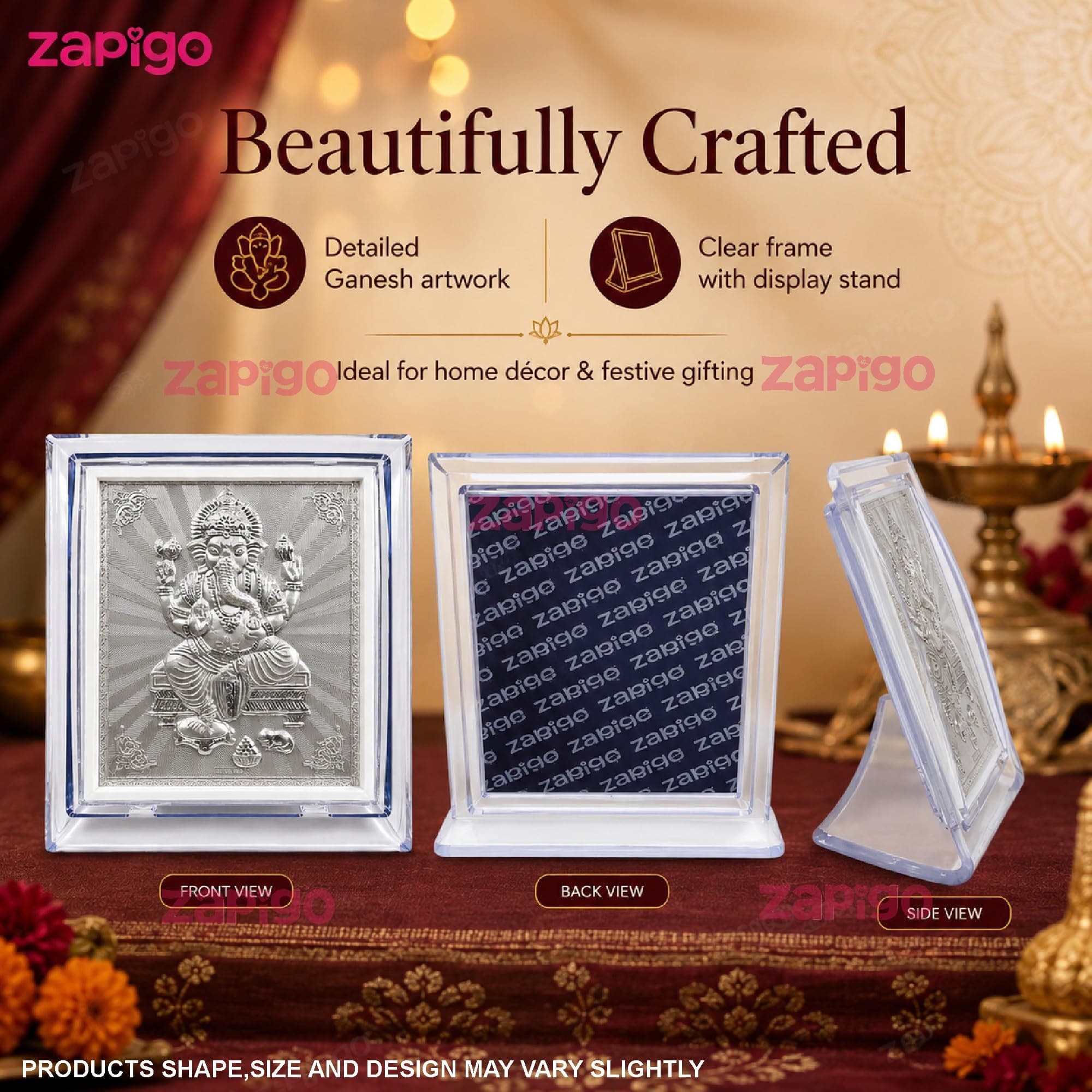 Habba Ganesha Frame Pooja Return Gift Combo for Women, Silver-Finish Vinayaka Acrylic Frame with Stand, Traditional Haldi Kumkum Tambulam Hamper for Ganesh Chaturthi, Gruhapravesam, Pack of 10 thumbnail 6