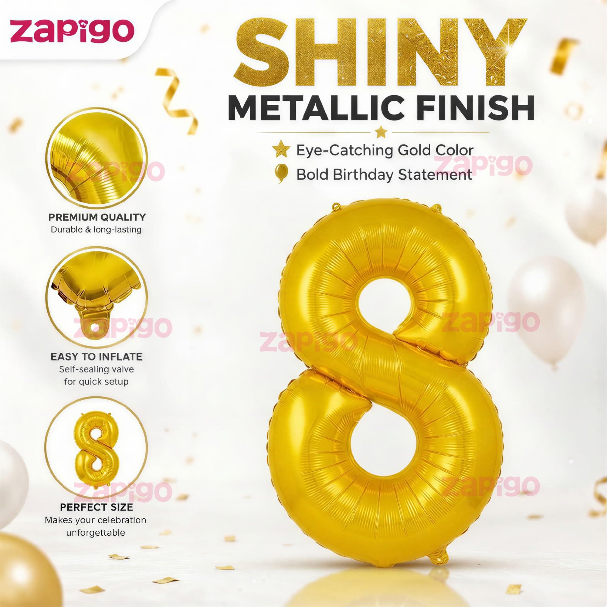 Balloonistics Gold Foil Number 8 Balloon – 16 Inch Golden Foil Number for Custom Age, Year & Phrase Party Decoration (Number 8) thumbnail 6