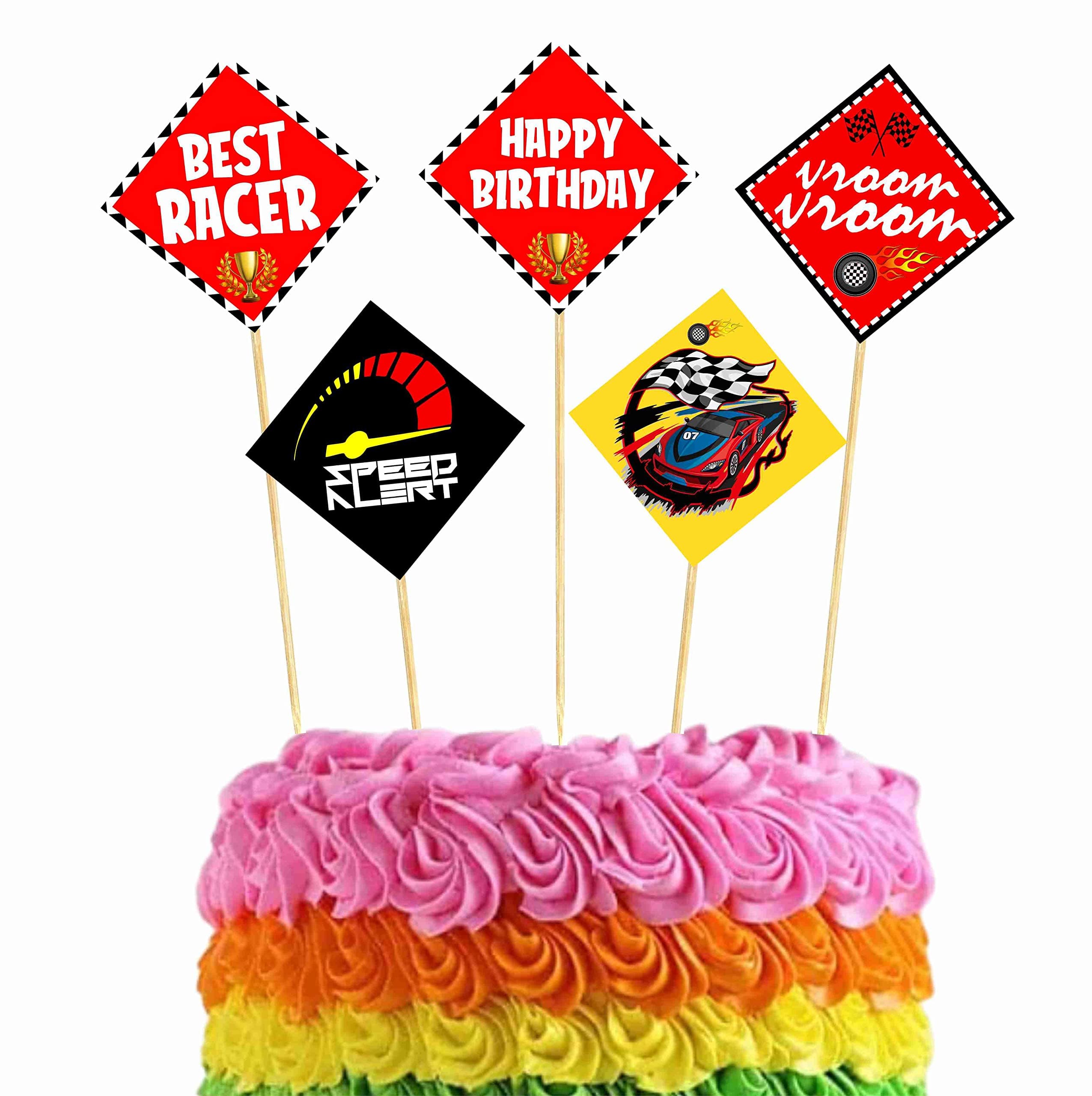Balloonistics Racing Theme Cake Topper Checkered Flag Cake Picks Double-Sided Premium Cardstock with Bamboo Sticks (Cake Topper - Pack of 10) thumbnail 1
