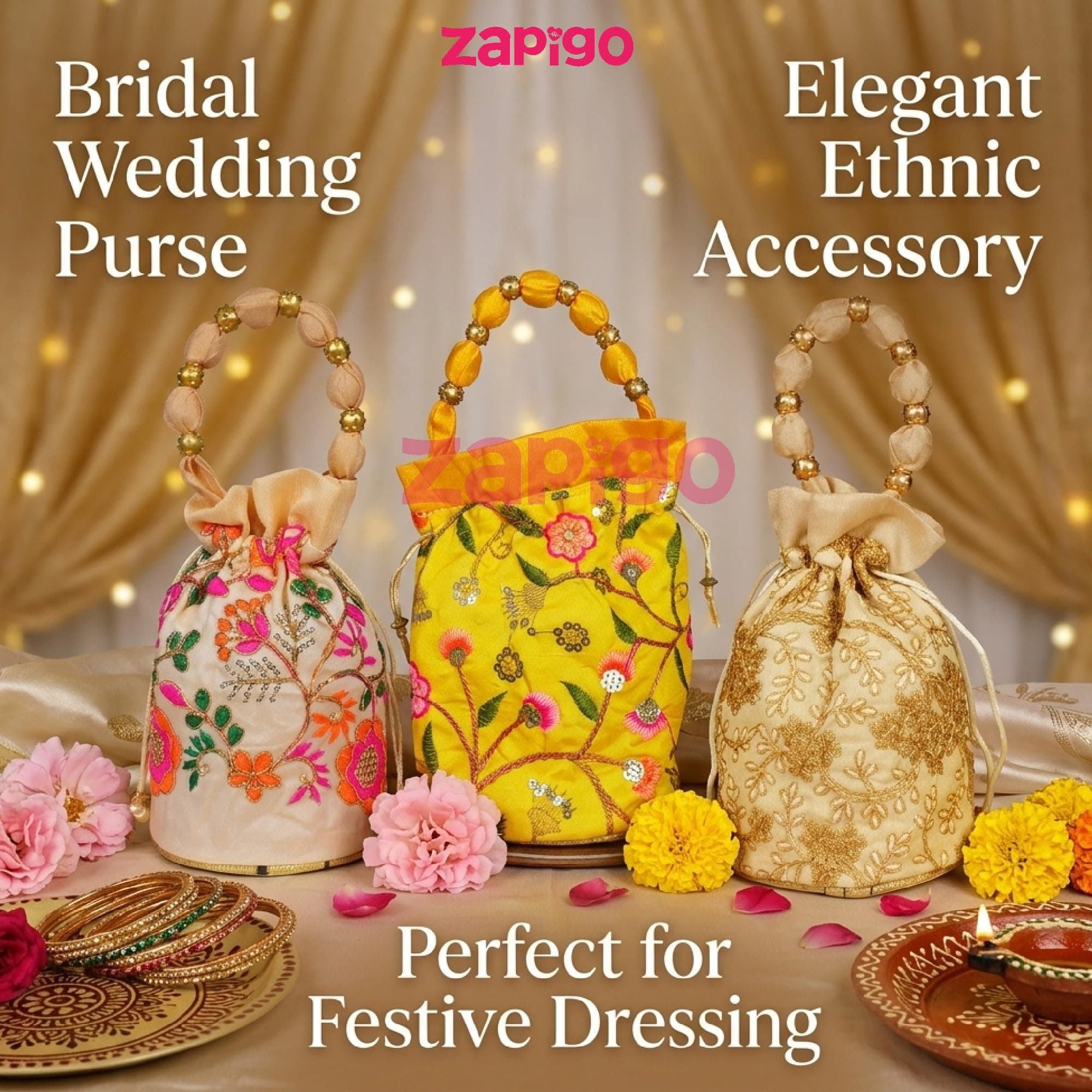 Habba Embroidered Potli Bag with Handle, Drawstring Closure, Compact Ethnic Festive Shagun & Return Gift Bag for Women, Weddings, Mehendi, Haldi Kumkum, Diwali, Navratri, Baby Showers, Pack of 5 thumbnail 6