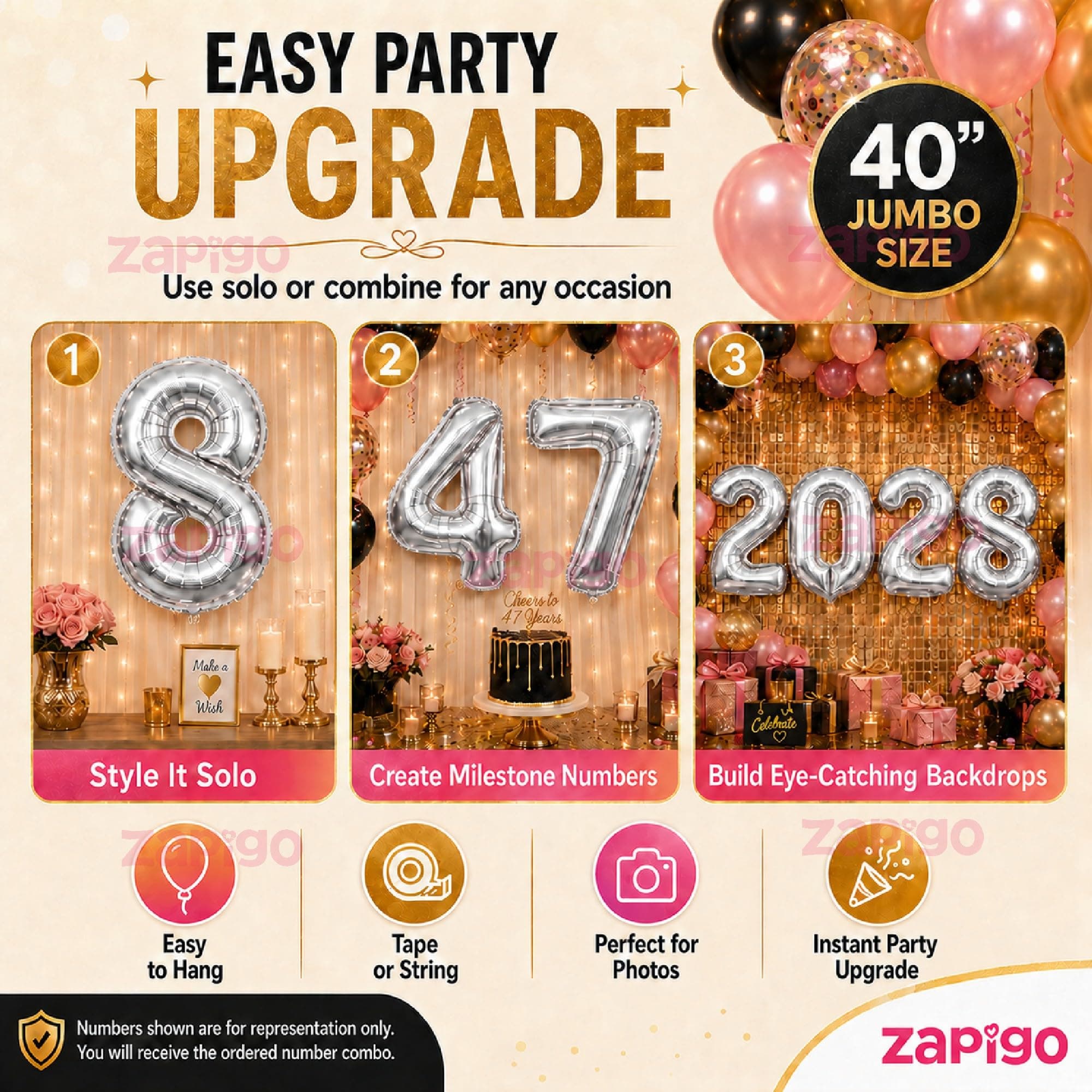 Balloonistics Silver 40-Inch Foil Number 30 Balloon - Fill with Helium or Air for 30th Birthday, Anniversary Party Decoration, Photo Booth Backdrop, Cake Table Decor thumbnail 3