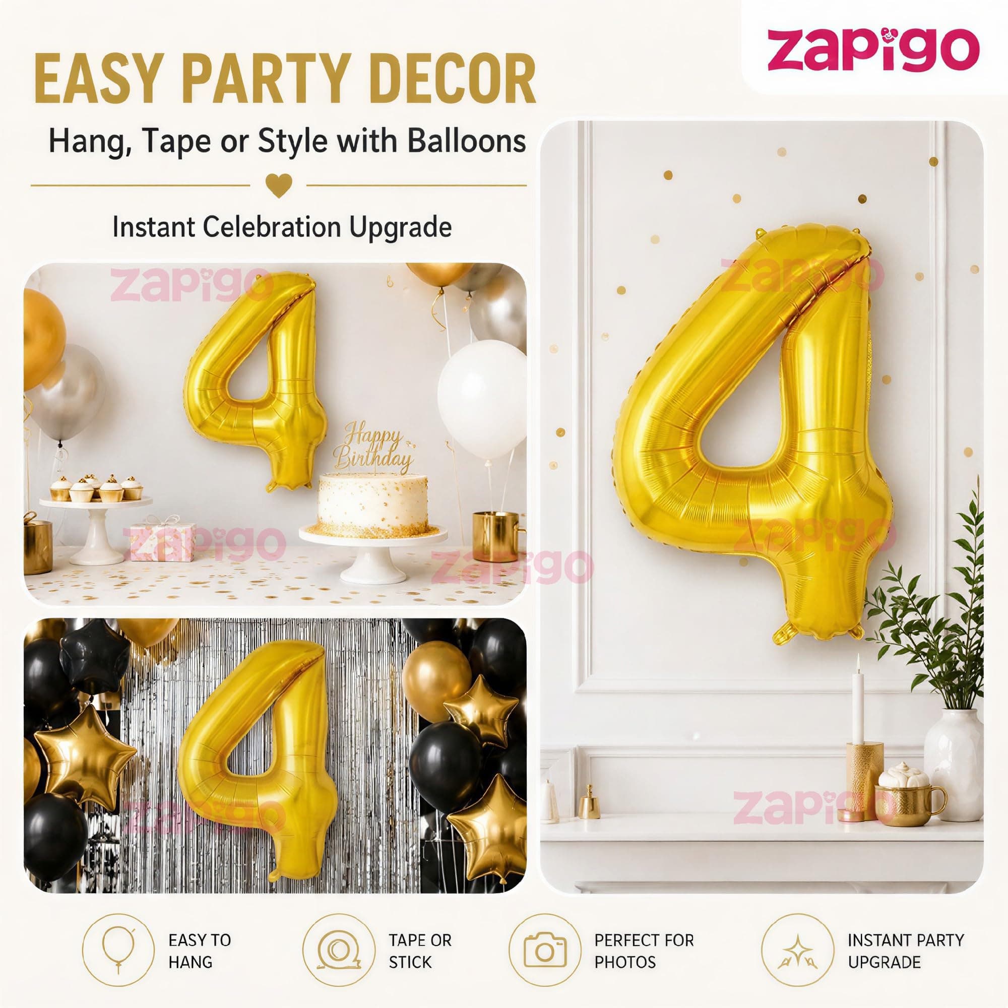 Balloonistics Gold Number 4 Foil Balloon – Large Metallic Gold Number Four Balloon for 4th Birthday, Fourth Anniversary & Party Decorations (Gold, Number 4) thumbnail 7