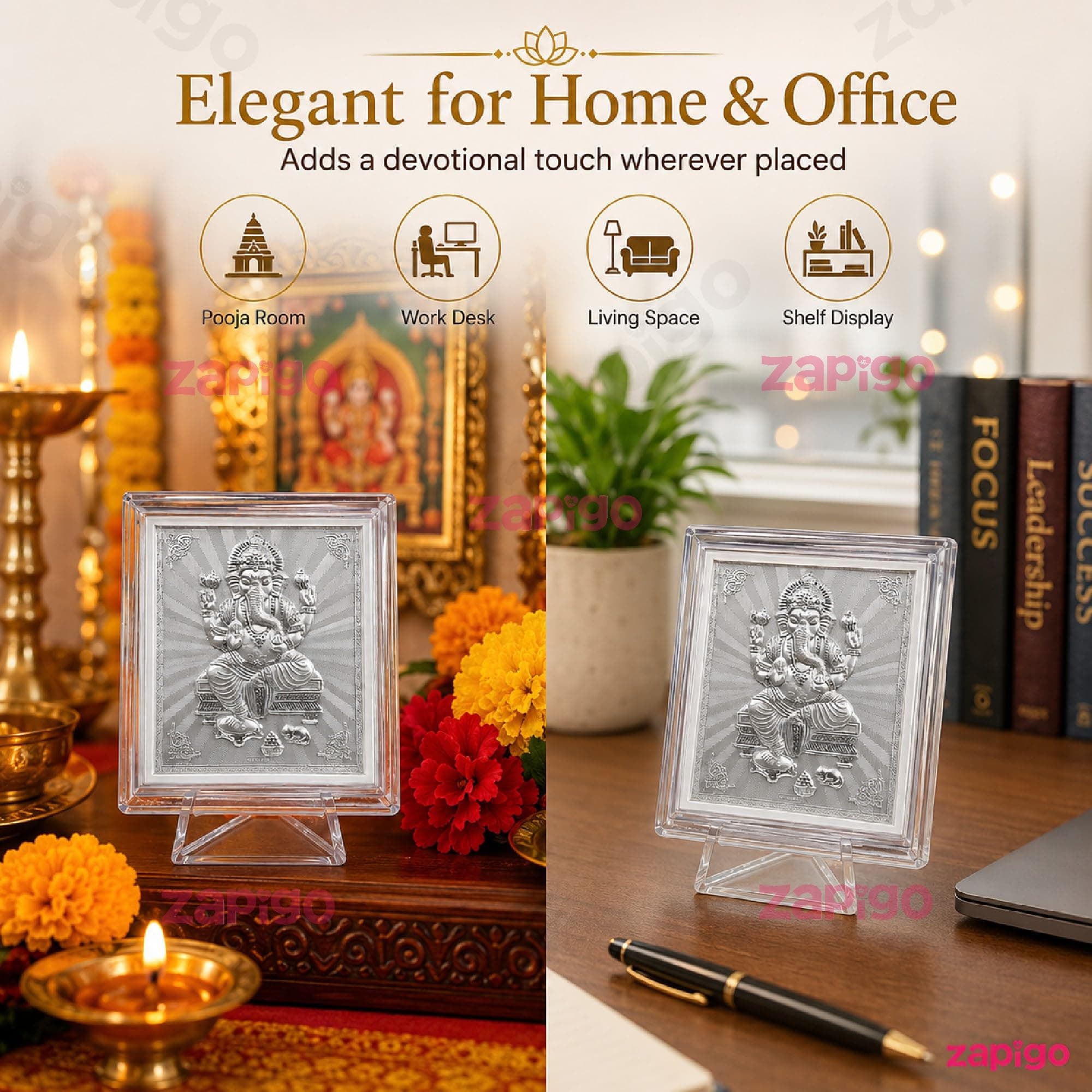Habba Ganesha Frame Pooja Return Gift Combo for Women, Silver-Finish Vinayaka Acrylic Frame with Stand, Traditional Haldi Kumkum Tambulam Hamper for Ganesh Chaturthi, Gruhapravesam, Pack of 10 thumbnail 8
