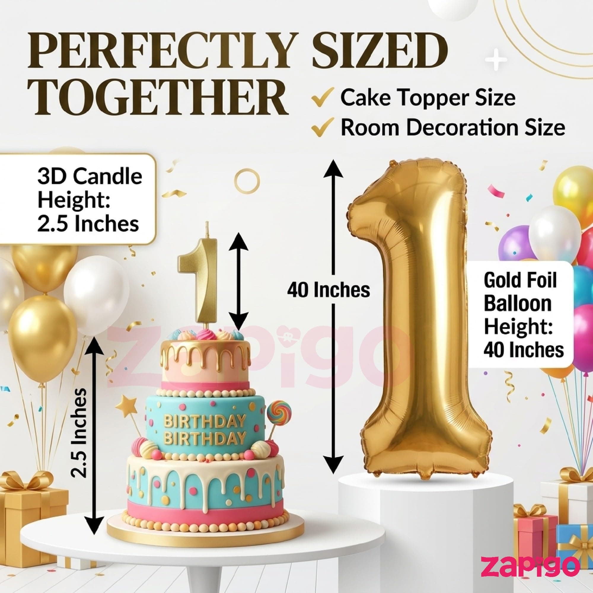 Balloonistics Gold 40-Inch Foil Number 60 Balloon with Matching Number Candle - Combo Set for 60th Birthday, Anniversary, Party Decoration, Photo Booth Backdrop thumbnail 3