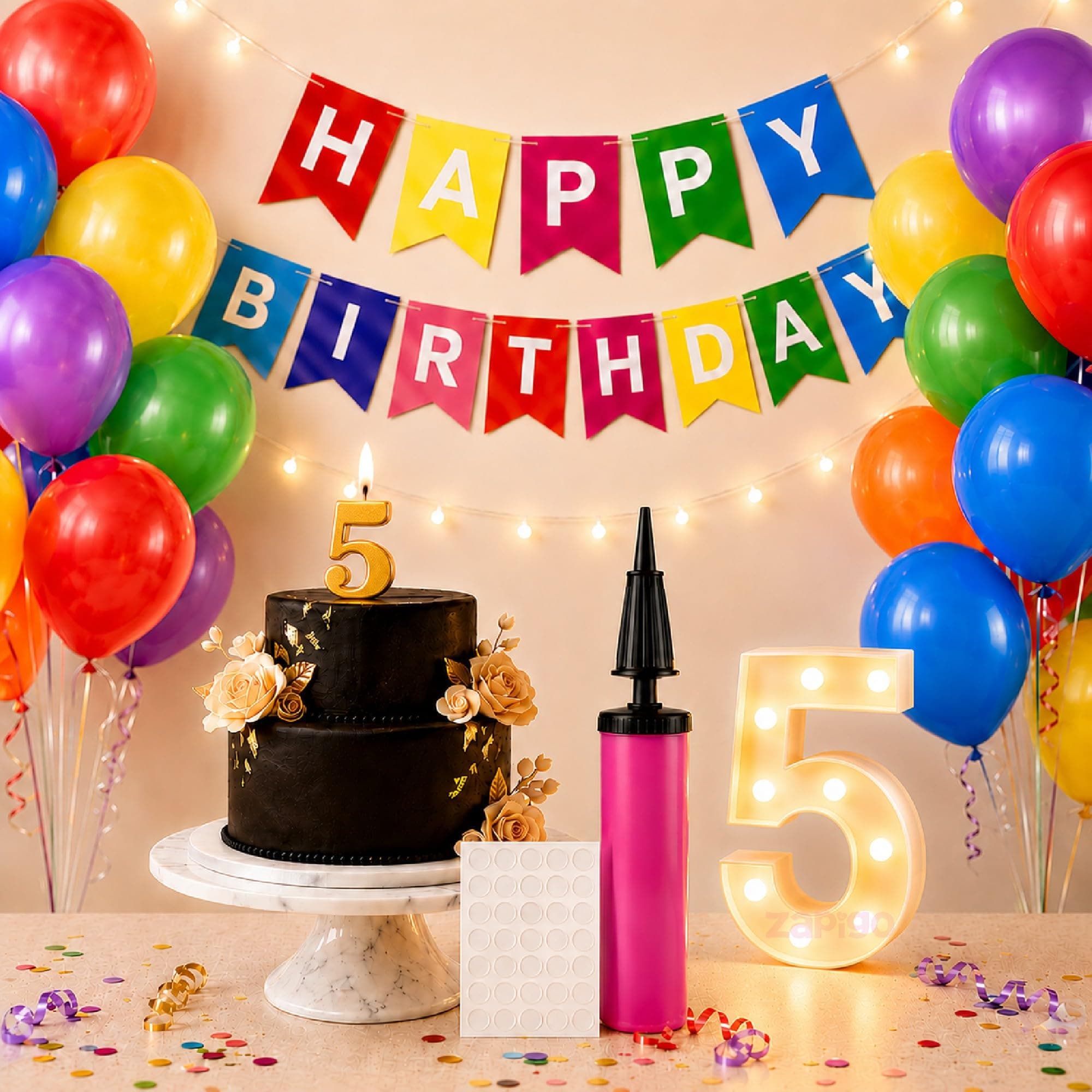 Balloonistics 55-Piece 5th Birthday Decoration Kit – Number 5 Foil Balloon, Happy Birthday Banner, Latex Balloons & Arch Tools for Party Room Decoration, Balloon Arch, Photo Booth Backdrop thumbnail 1
