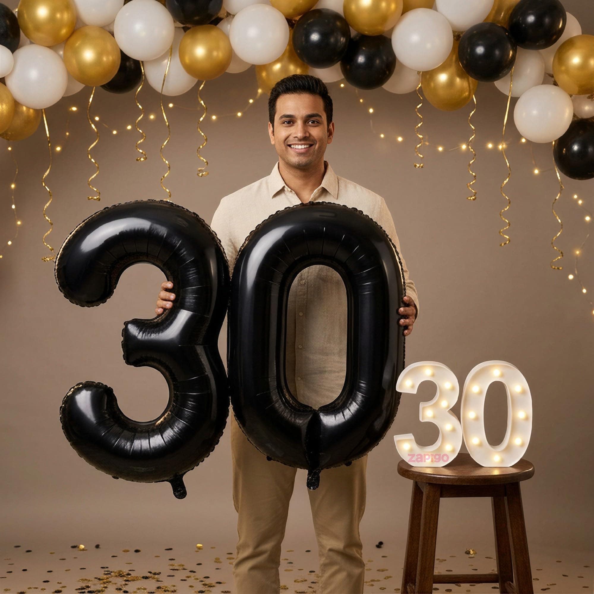 Balloonistics Black 40-Inch Foil Number 30 Balloon with Matching LED Marquee Light - Combo Set for 30th Birthday, Anniversary, Party Decoration, Photo Booth Backdrop, Cake Table Decor thumbnail 1