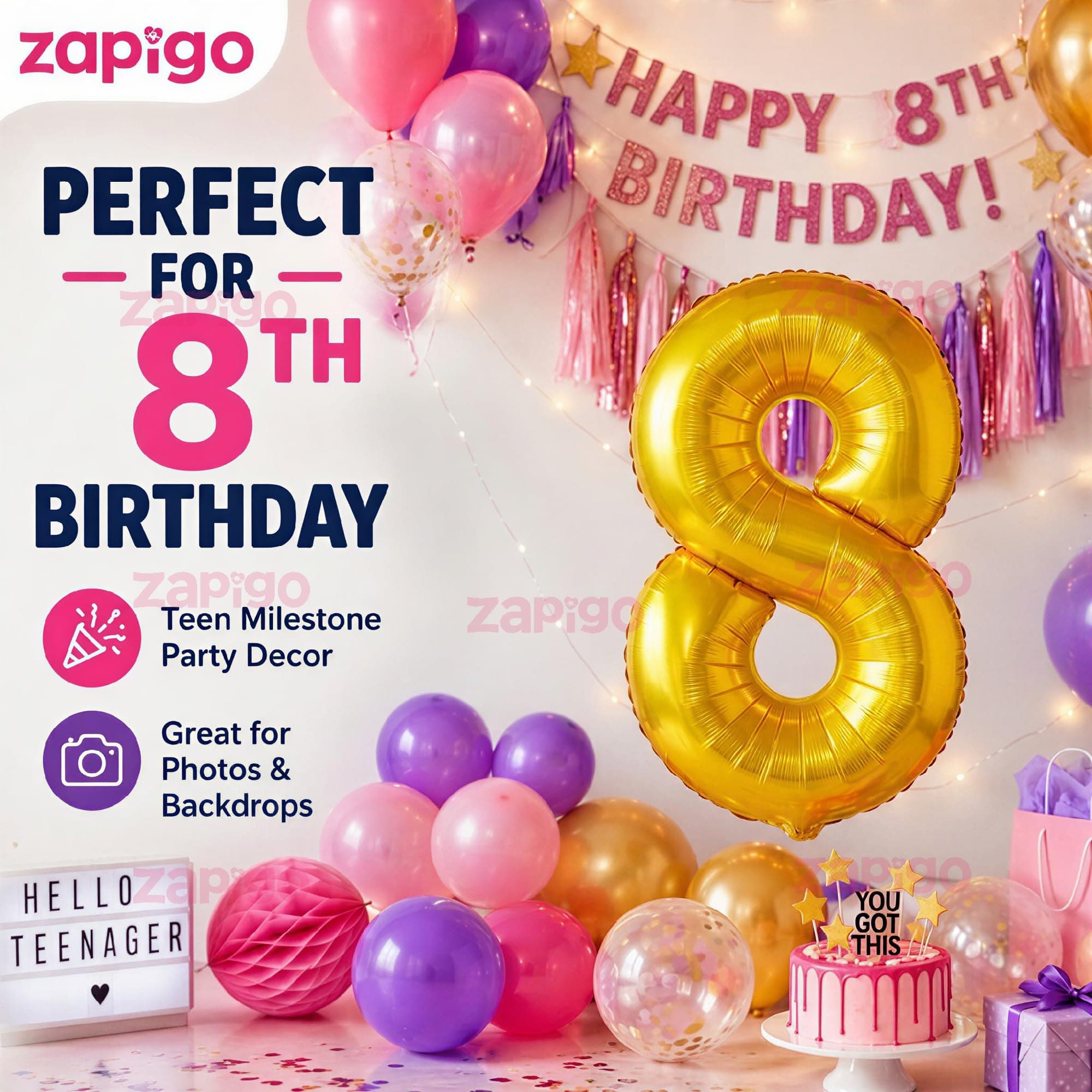 Balloonistics Gold Foil Number 8 Balloon – 16 Inch Golden Foil Number for Custom Age, Year & Phrase Party Decoration (Number 8) thumbnail 4