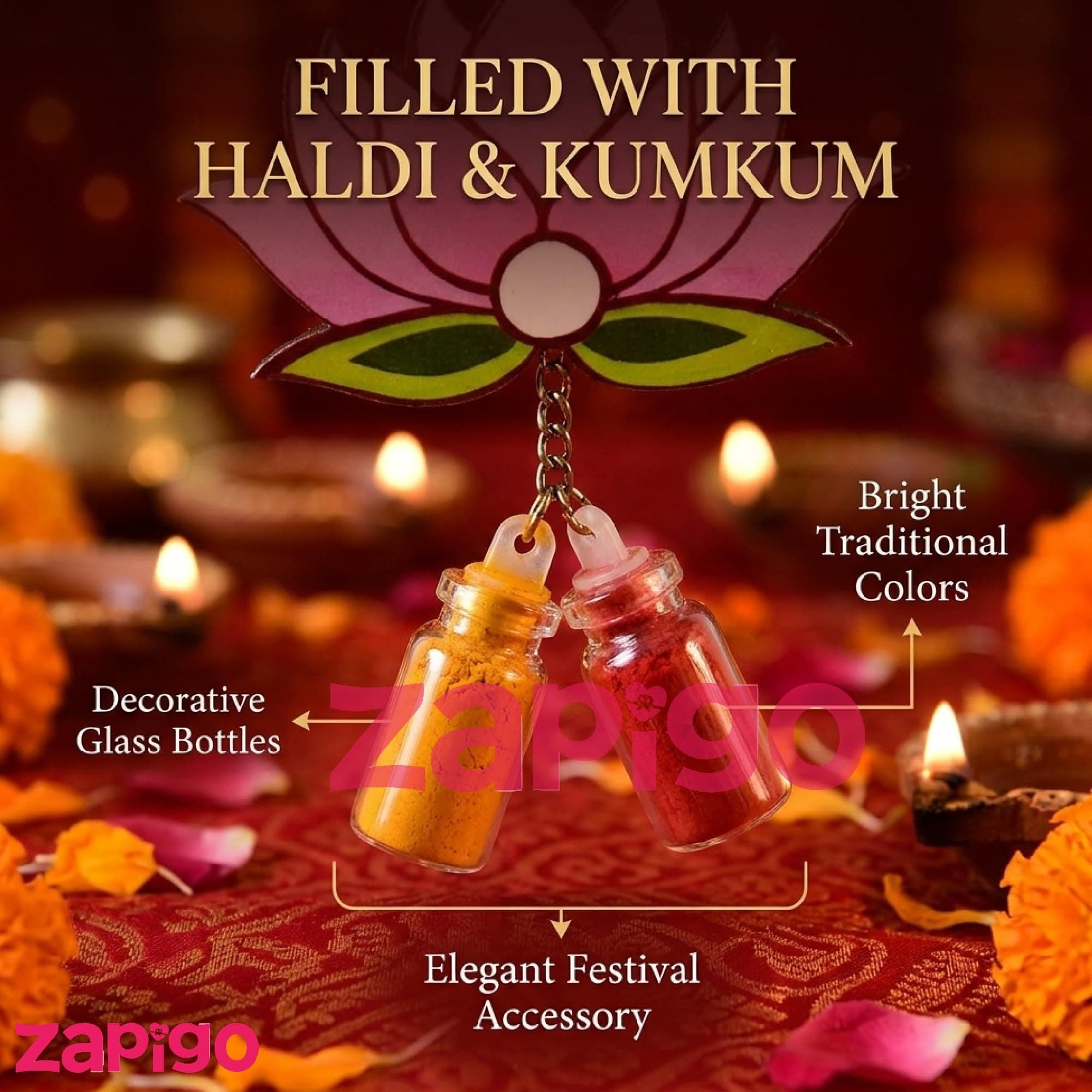 Habba Lotus Design Haldi Kumkum Set, Pasupu Kumkum Dome Glass Bottle, Traditional Return Gift for Pooja, Diwali, Navratri, Varalakshmi Vratham, Wedding & Festivals - Pack of 5 thumbnail 6