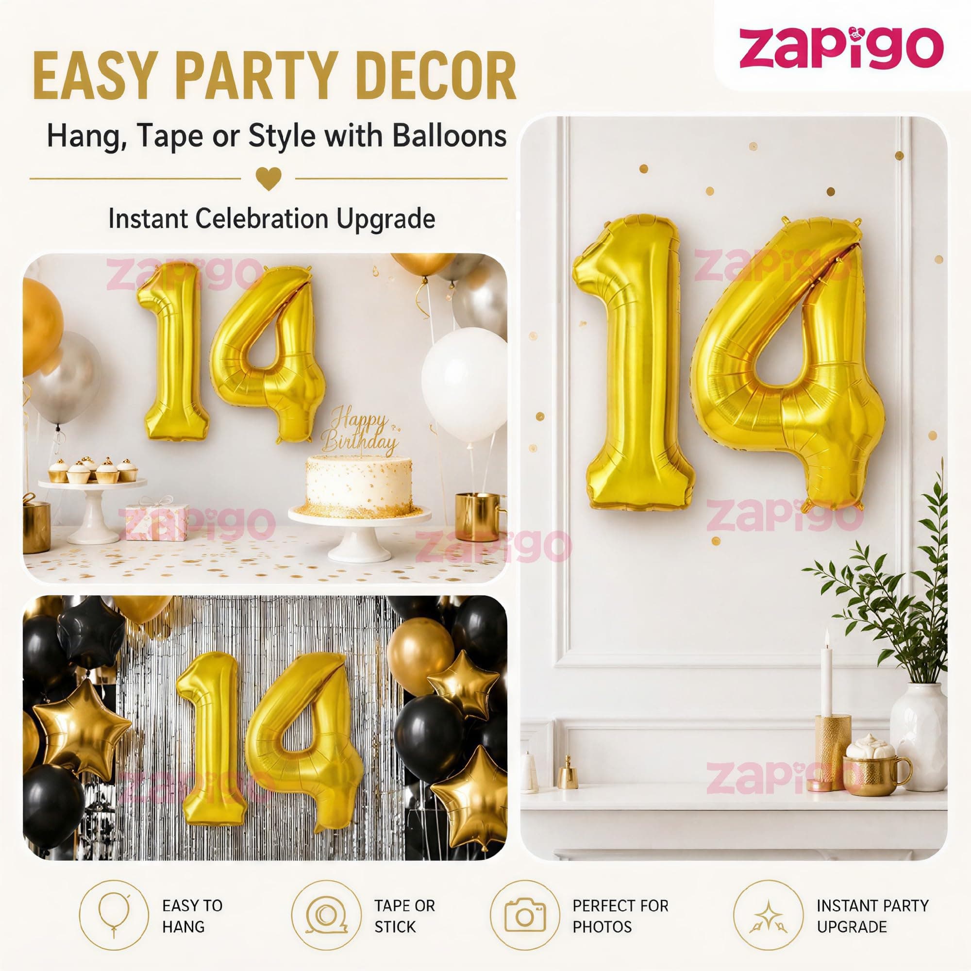 Balloonistics Number 14 Gold Foil Balloon – 17-Inch Metallic Gold “14” Balloon for 14th Birthday & Teen Party Decorations (Gold, Pack of 2) thumbnail 7