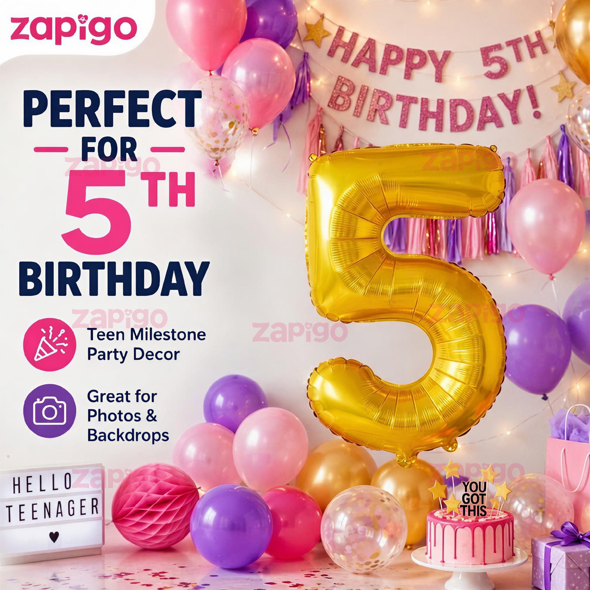 Balloonistics Gold Number 5 Foil Balloon – 16 Inch Number Balloon for 5th Birthday & Anniversary Decorations thumbnail 3