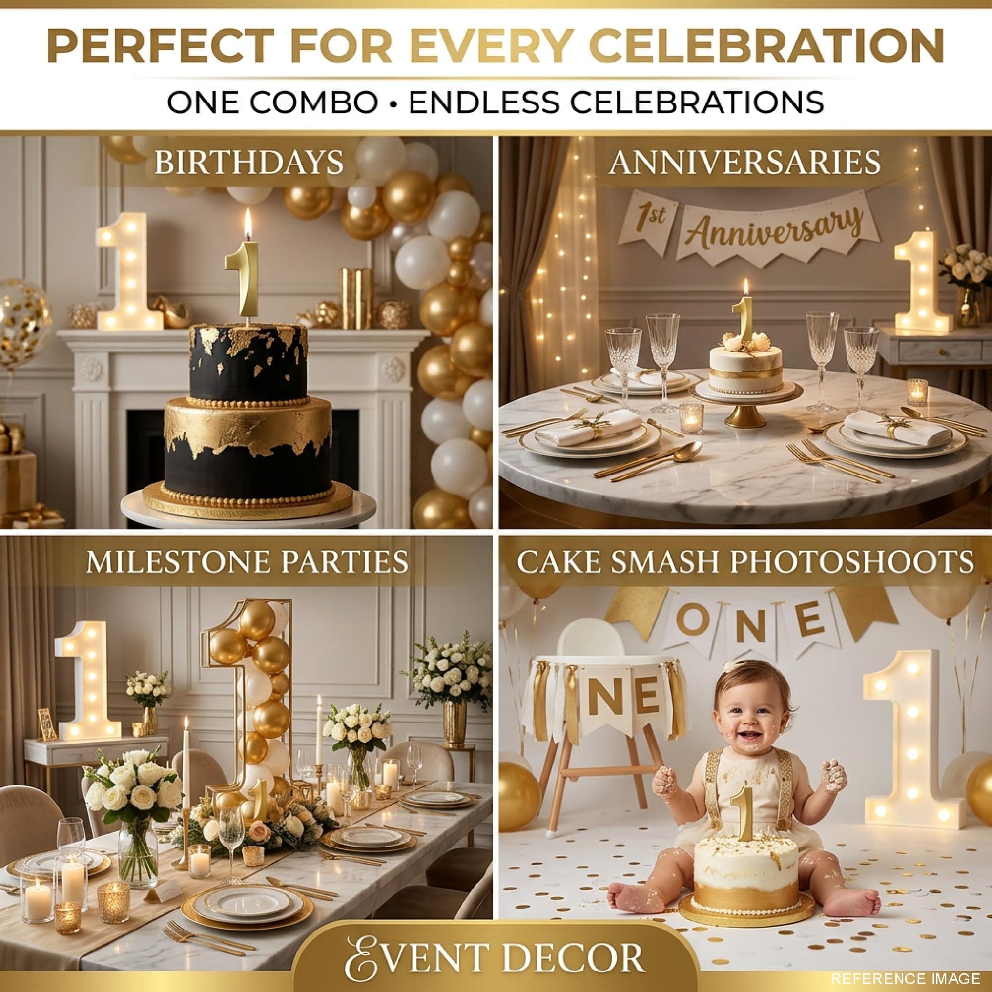 Balloonistics Number 5 LED Marquee Light & Gold Number 5 Birthday Candle Combo - 9-Inch Warm White Marquee Sign + Metallic Gold Cake Candle for 5th Birthday, Anniversary & Milestone Party Decoration thumbnail 8