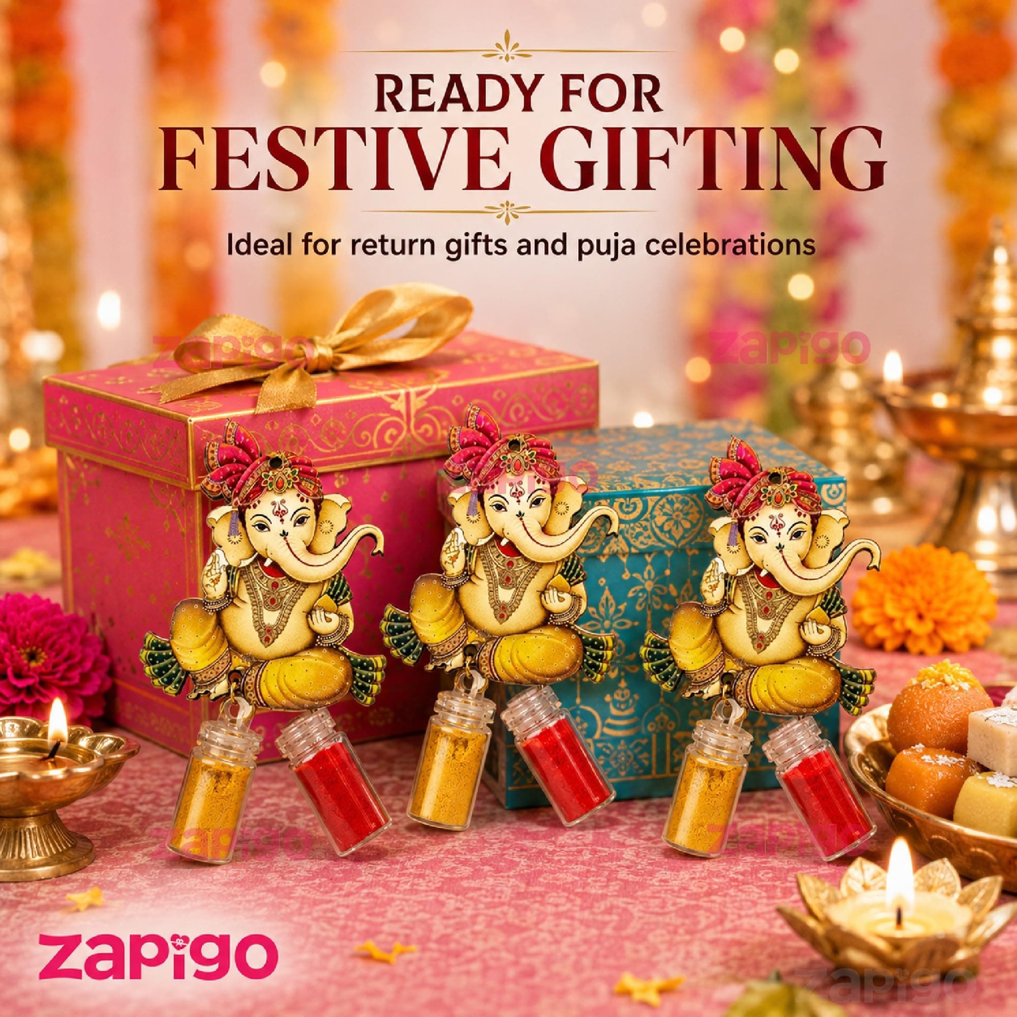 Habba Ganesha Kumkum Set, Traditional Haldi Kumkum Tambulam Return Gift for Women, Ideal for Weddings, Varalakshmi Vratham, Baby Showers, Navratri, Gruhapravesam, Sankranti, Pongal, Pack of 5 thumbnail 8