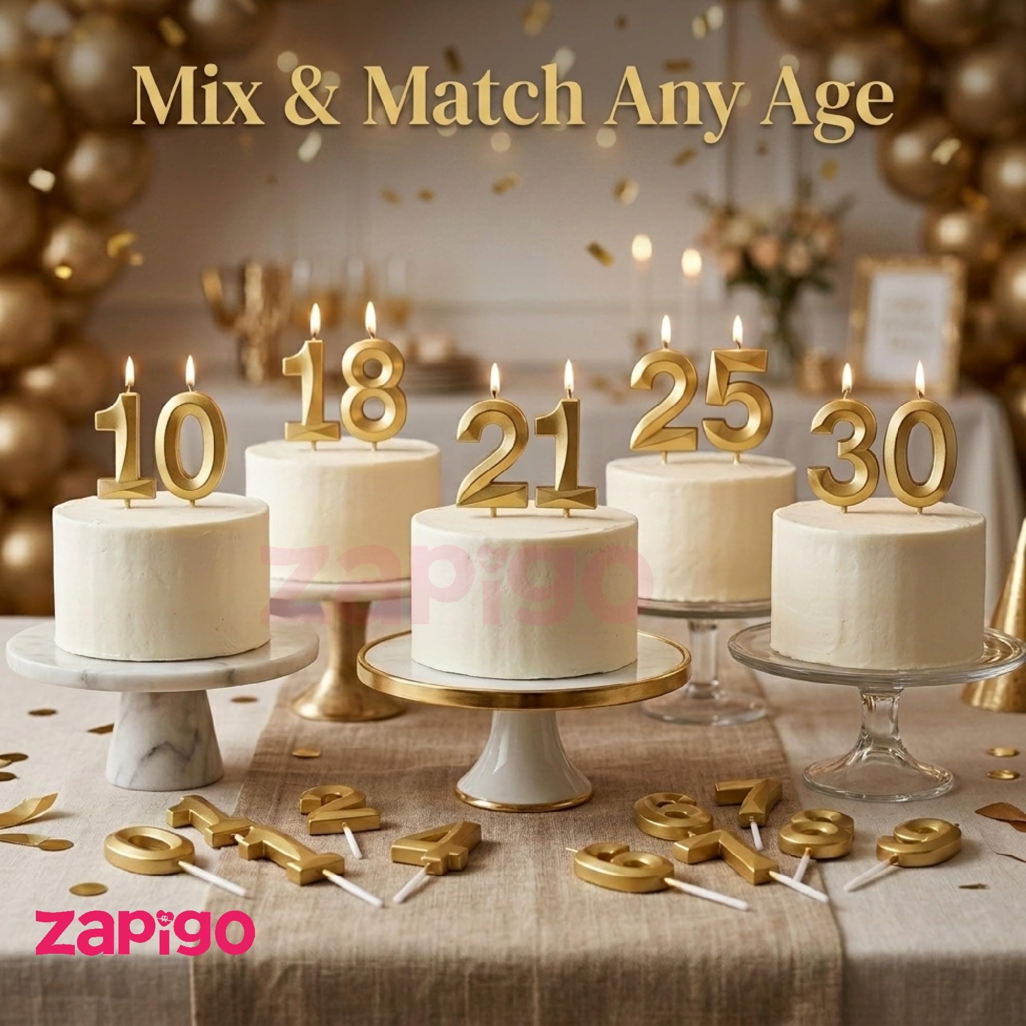Balloonistics Gold Metallic Number 0 Candle – 3D Golden Birthday Cake Topper for Milestone & Anniversary Celebrations thumbnail 3
