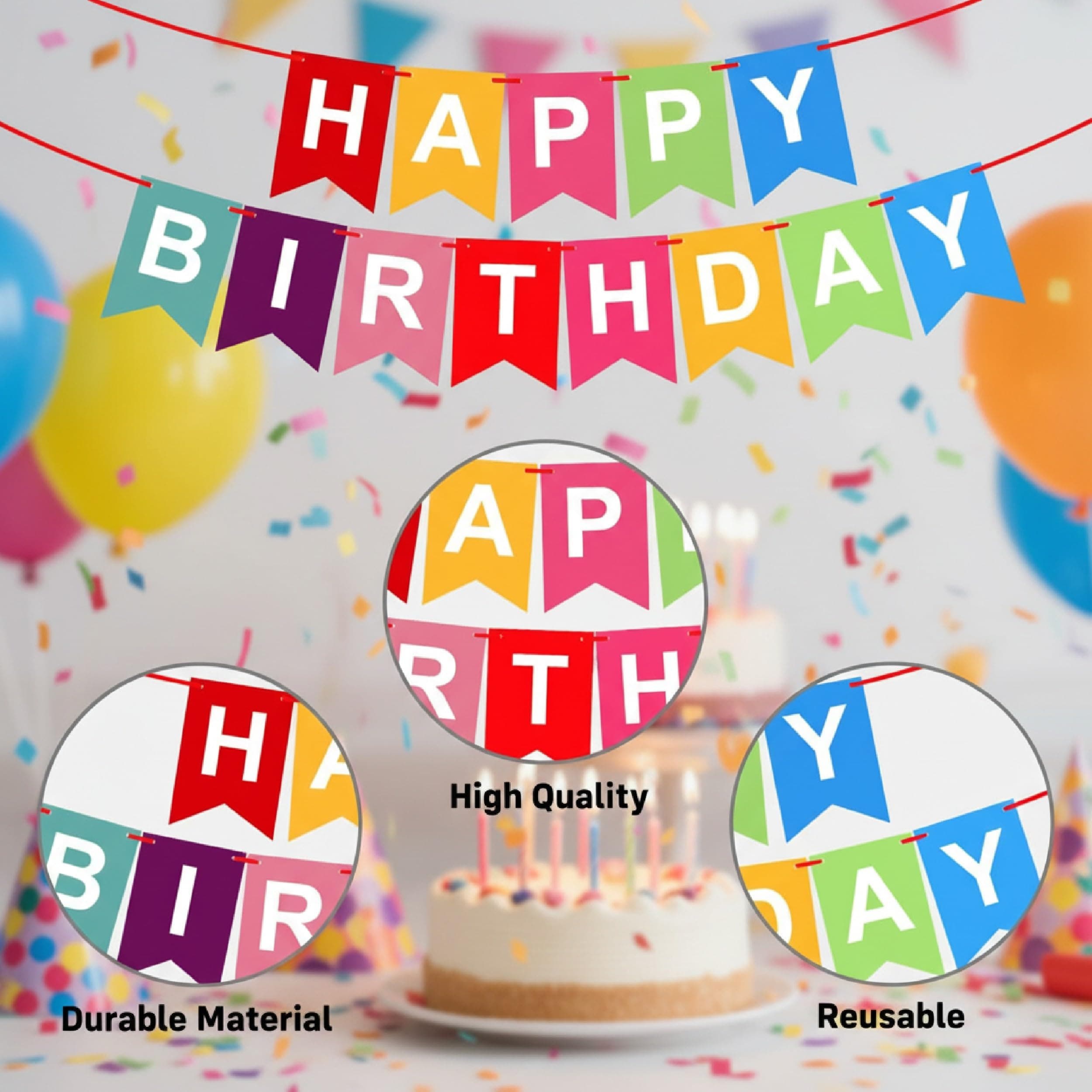 Balloonistics Happy Birthday Banner + 25 Balloons Party Set - Birthday Room Decoration Kit, Photo Booth Backdrop, Cake Table Decor, Party Supplies for Kids, Adults, Anniversary, Celebrations thumbnail 5