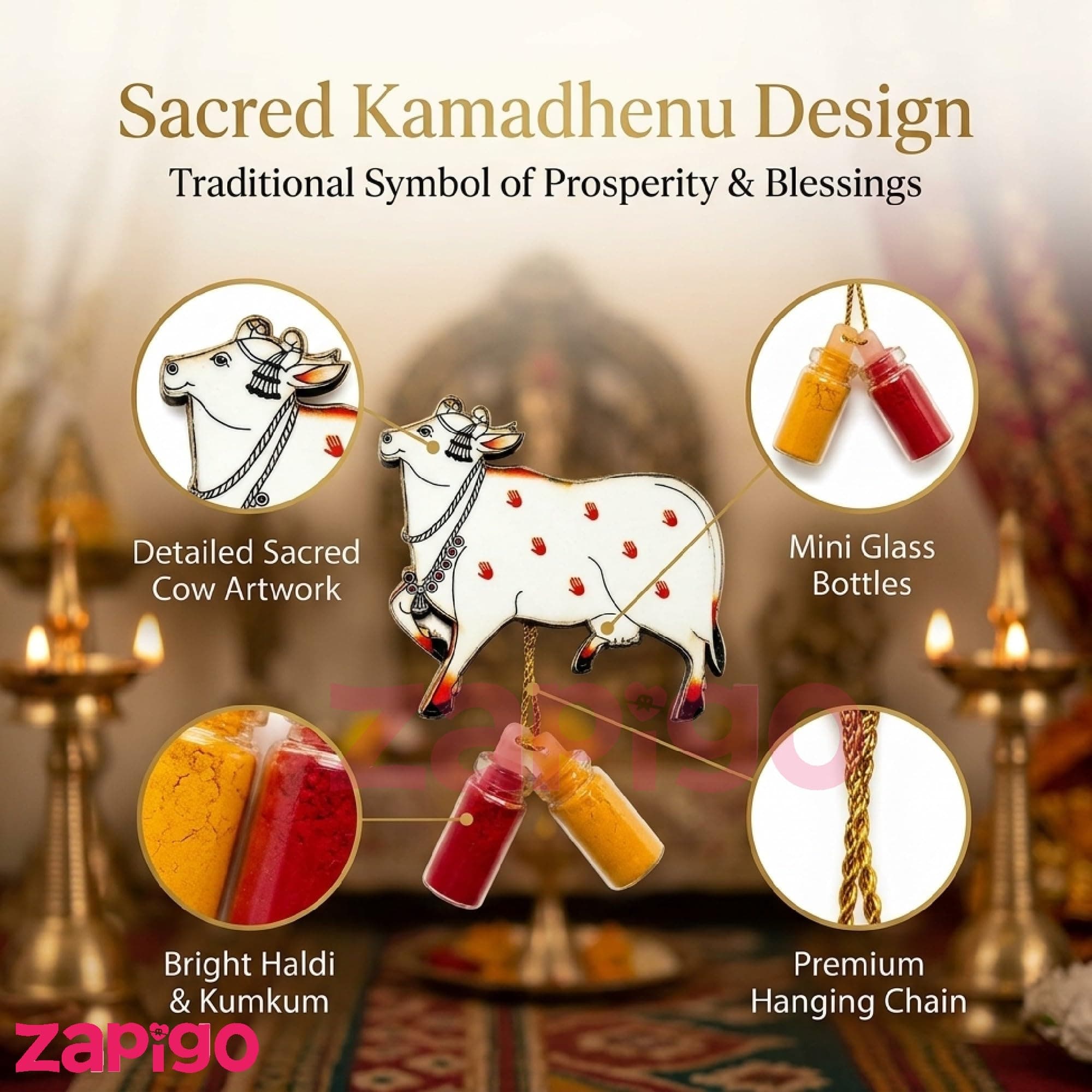 Habba Cow Design Haldi Kumkum Set, Pasupu Kumkum Dome Glass Bottle, Traditional Pooja Return Gift for Diwali, Navratri, Varalakshmi Vratham, Wedding & Festivals - Pack of 5 thumbnail 5