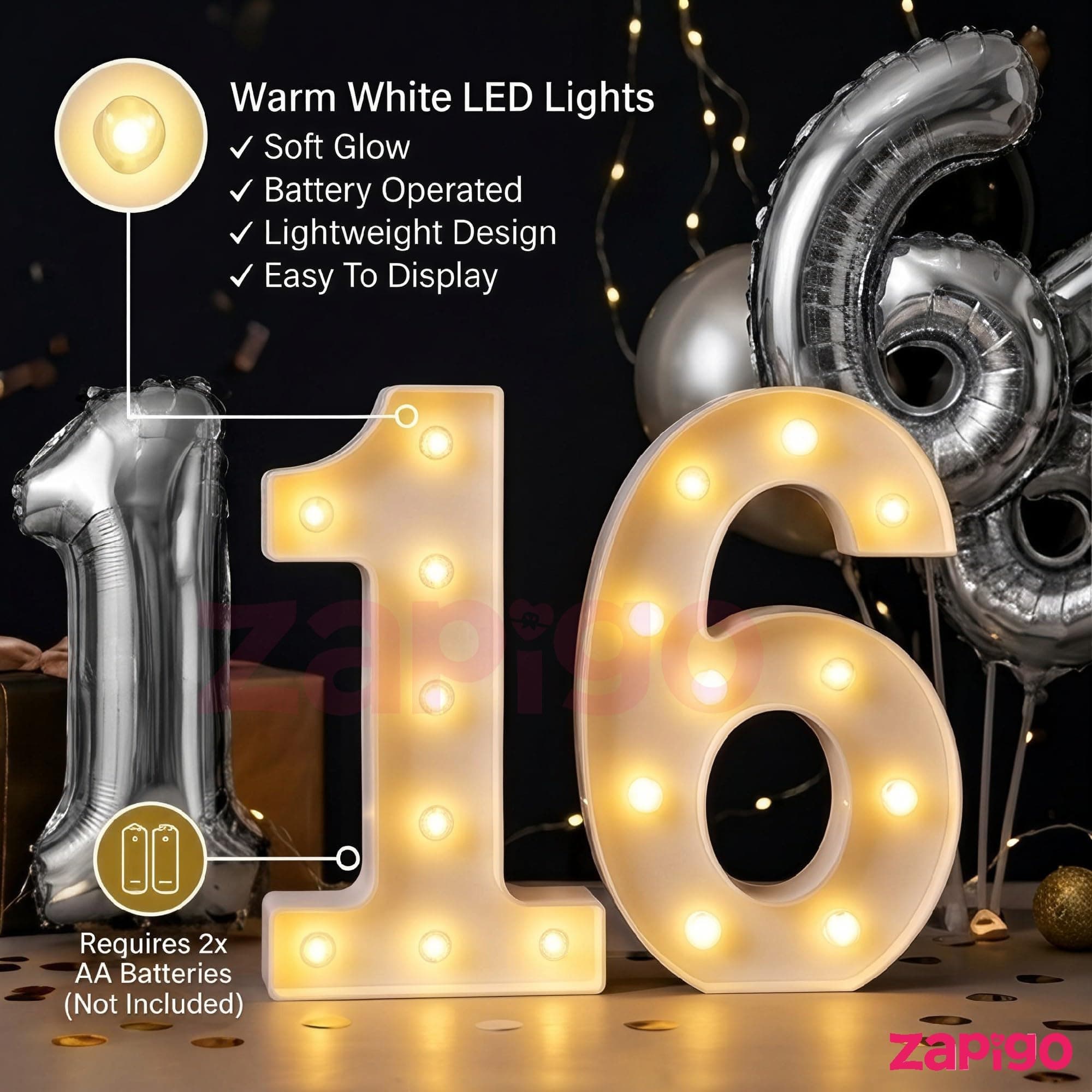Balloonistics Silver 40-Inch Foil Number 11 Balloon with Matching LED Marquee Light - Combo Set for 11th Birthday, Anniversary, Party Decoration, Photo Booth Backdrop, Cake Table Decor thumbnail 8