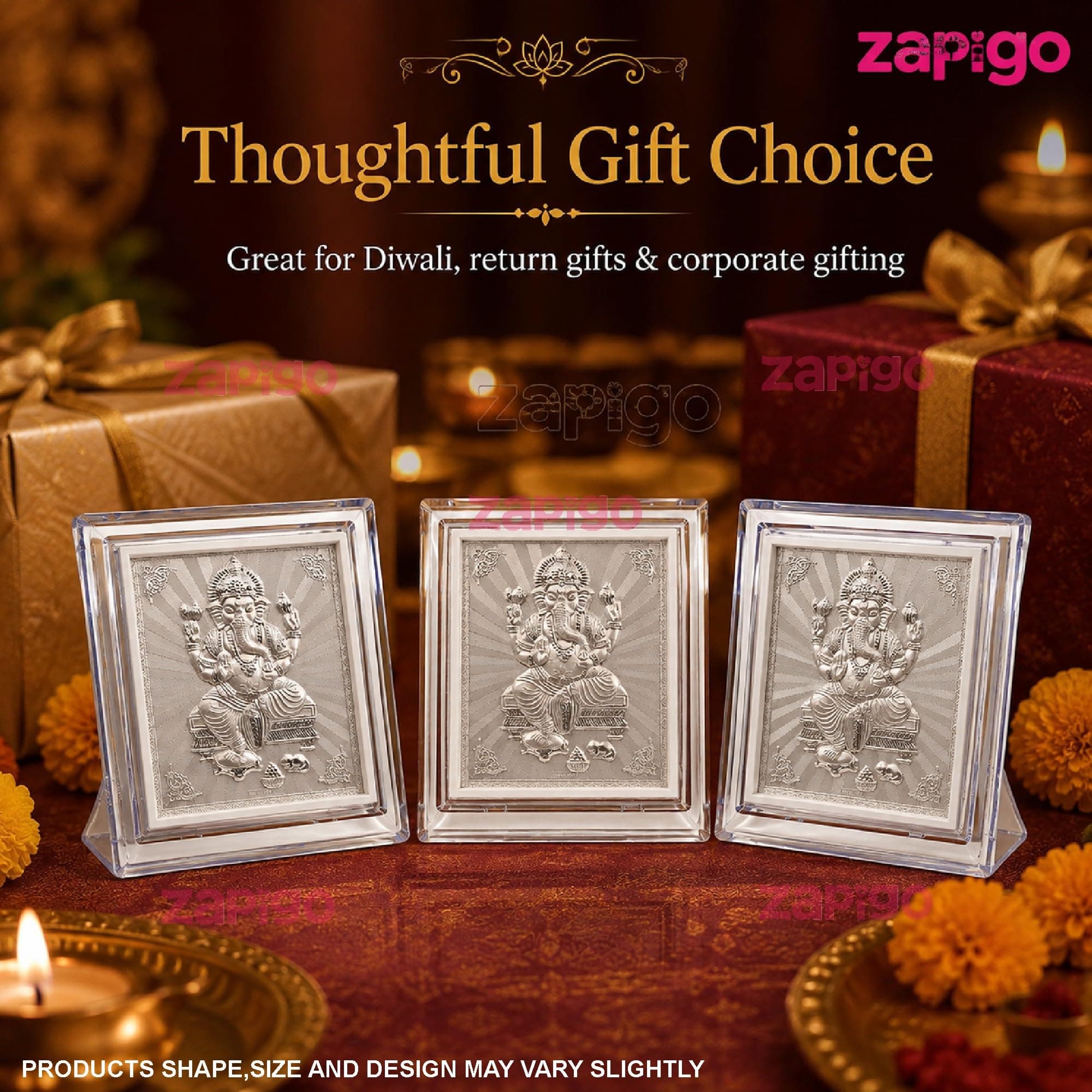 Habba Ganesha Frame Pooja Return Gift Combo for Women, Silver-Finish Acrylic with Stand, Traditional Haldi Kumkum Tambulam Hamper for Ganesh Chaturthi, Weddings, Gruhapravesam, Seemantham, Pack of 5 thumbnail 4