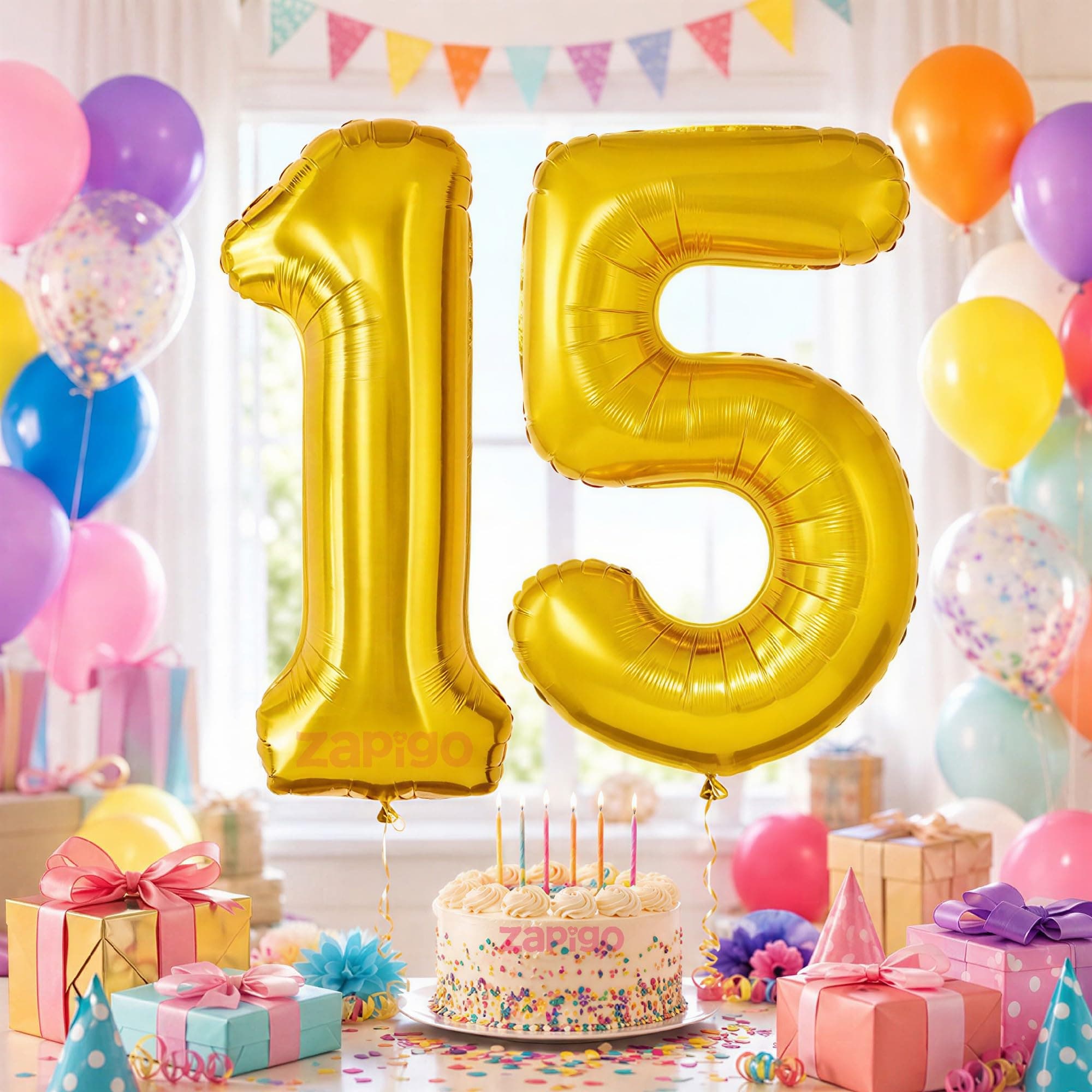 Balloonistics Number 15 Gold Foil Balloon – 17-Inch Metallic '15' Balloon Pack of 2 for 15th Birthday & Teen Milestone Party Decoration thumbnail 1