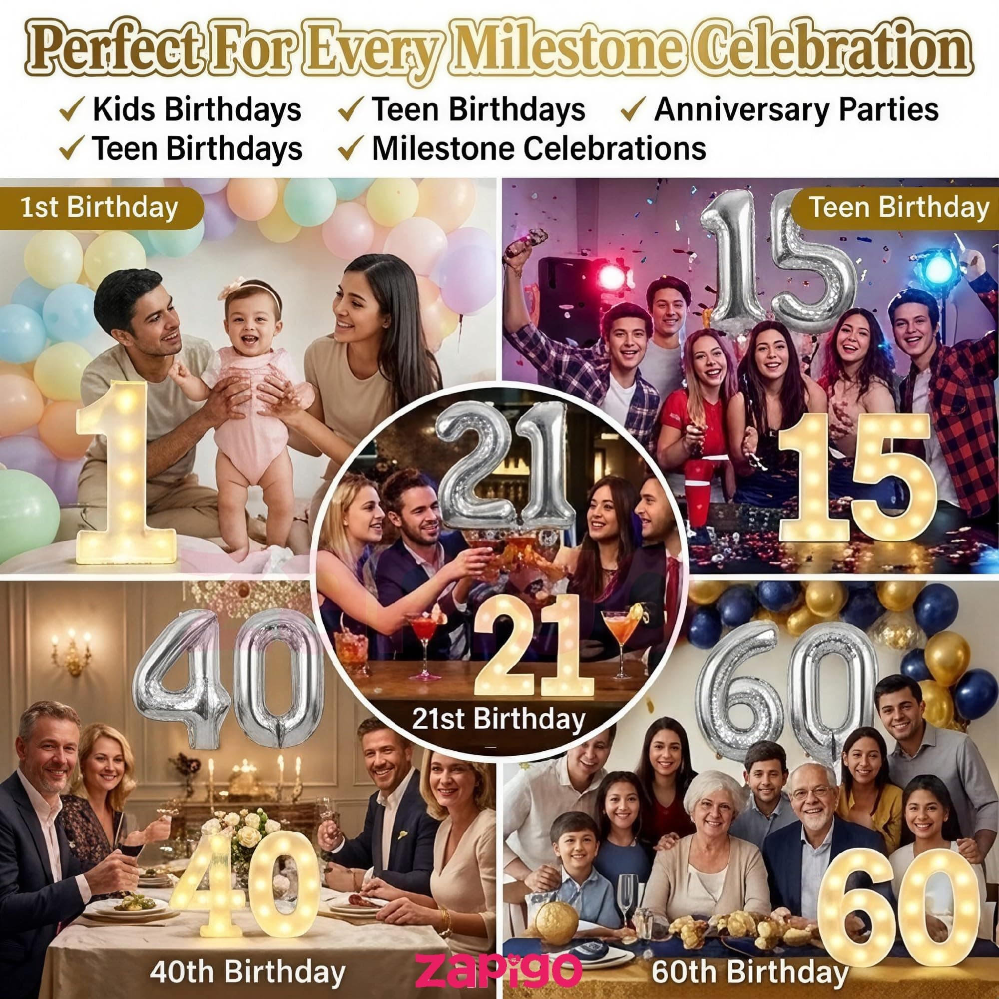 Balloonistics Silver 40-Inch Foil Number 15 Balloon with Matching LED Marquee Light - Combo Set for 15th Birthday, Anniversary, Party Decoration, Photo Booth Backdrop thumbnail 6