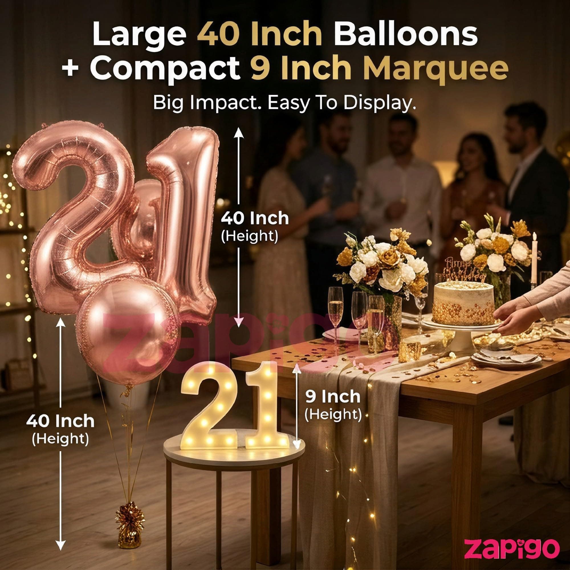 Balloonistics Rose Gold 40-Inch Foil Number 12 Balloon with Matching LED Marquee Light - Combo Set for 12th Birthday, Anniversary, Party Decoration, Photo Booth Backdrop thumbnail 3