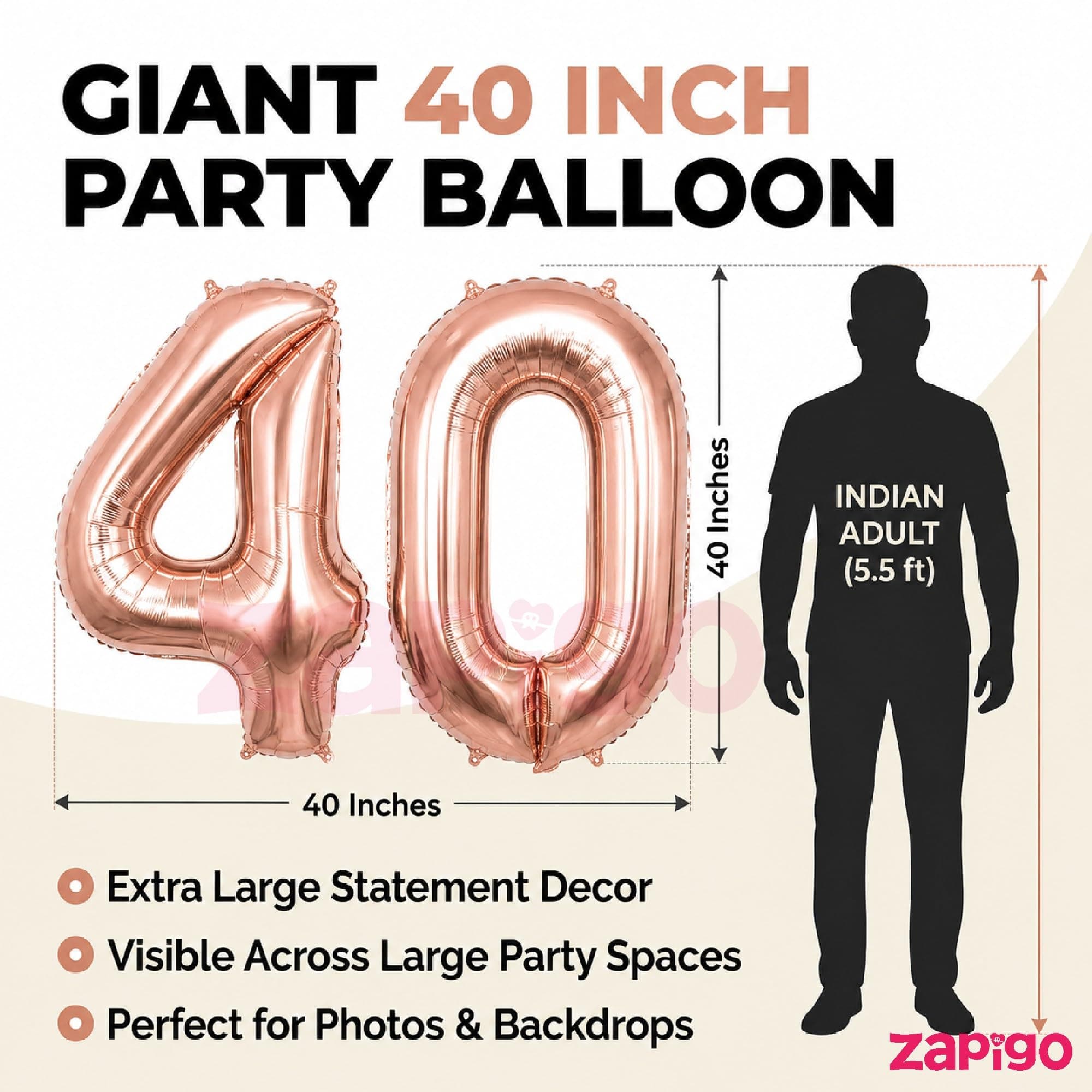 Balloonistics Rose Gold 40-Inch Foil Number 8 Balloon with Matching LED Marquee Light - Combo Set for 8th Birthday, Anniversary, Party Decoration, Photo Booth Backdrop thumbnail 5