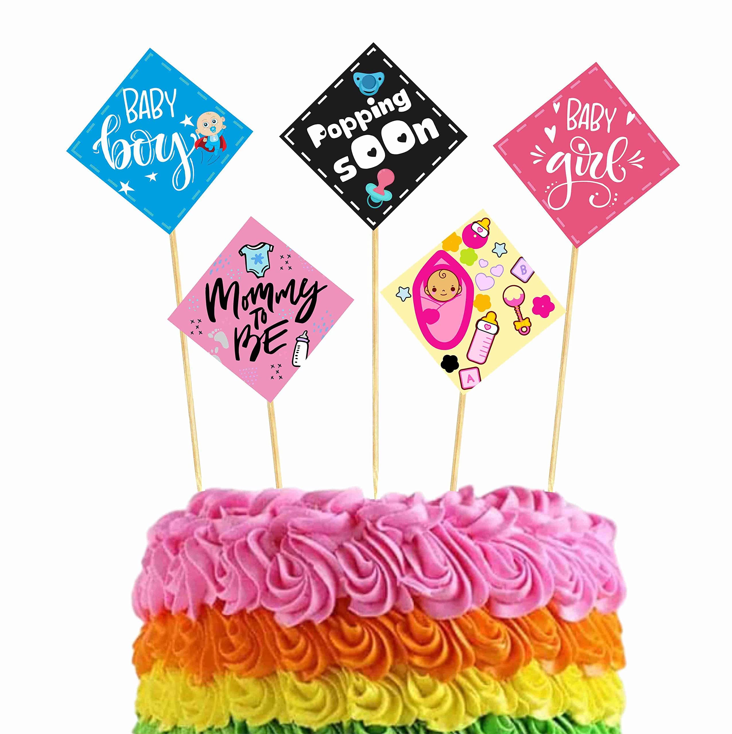 Balloonistics "Mom to Be" Theme Cake Topper Premium Cardstock Baby Shower Toppers Elegant Dessert Decor with Natural Bamboo Sticks (Cake Topper - Pack of 10) thumbnail 1