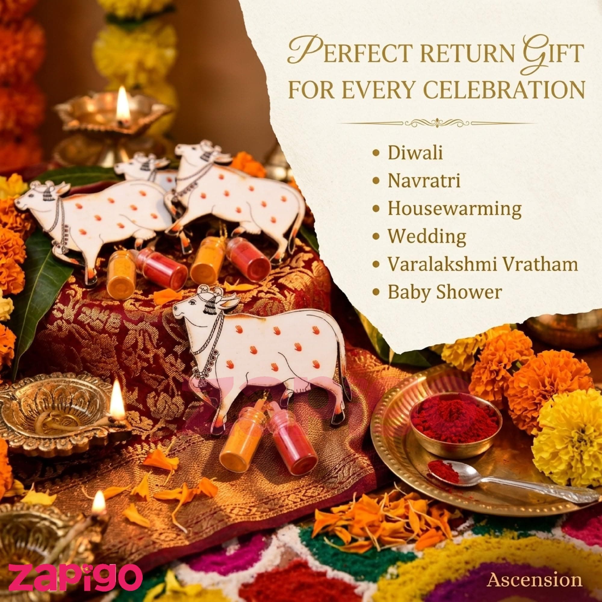 Habba Cow Design Haldi Kumkum Set, Pasupu Kumkum Dome Glass Bottle, Traditional Pooja Return Gift for Diwali, Navratri, Varalakshmi Vratham, Wedding & Festivals - Pack of 10 thumbnail 8