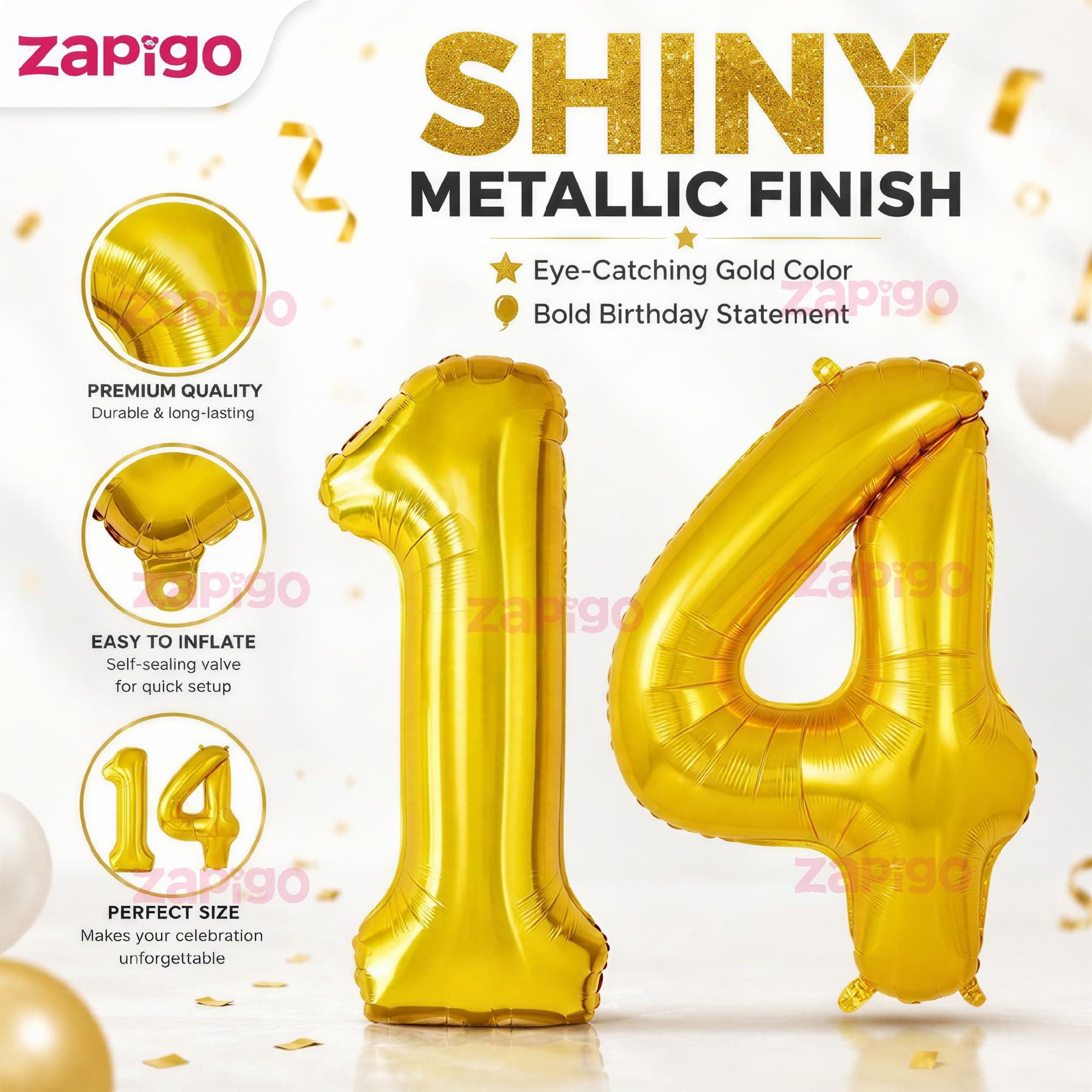 Balloonistics Number 14 Gold Foil Balloon – 17-Inch Metallic Gold “14” Balloon for 14th Birthday & Teen Party Decorations (Gold, Pack of 2) thumbnail 6